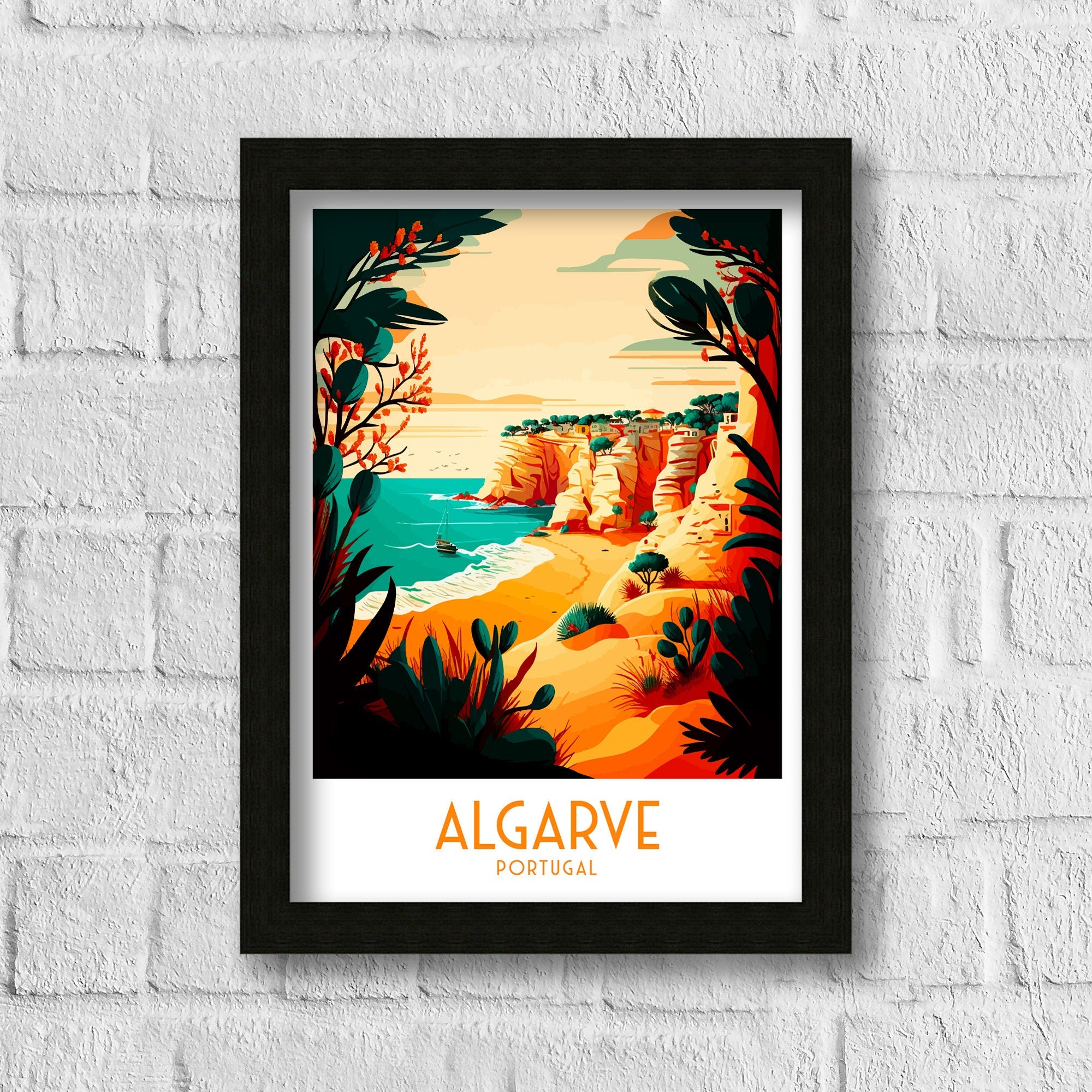 Algarve Coastline Travel Poster, Portugal Art Print