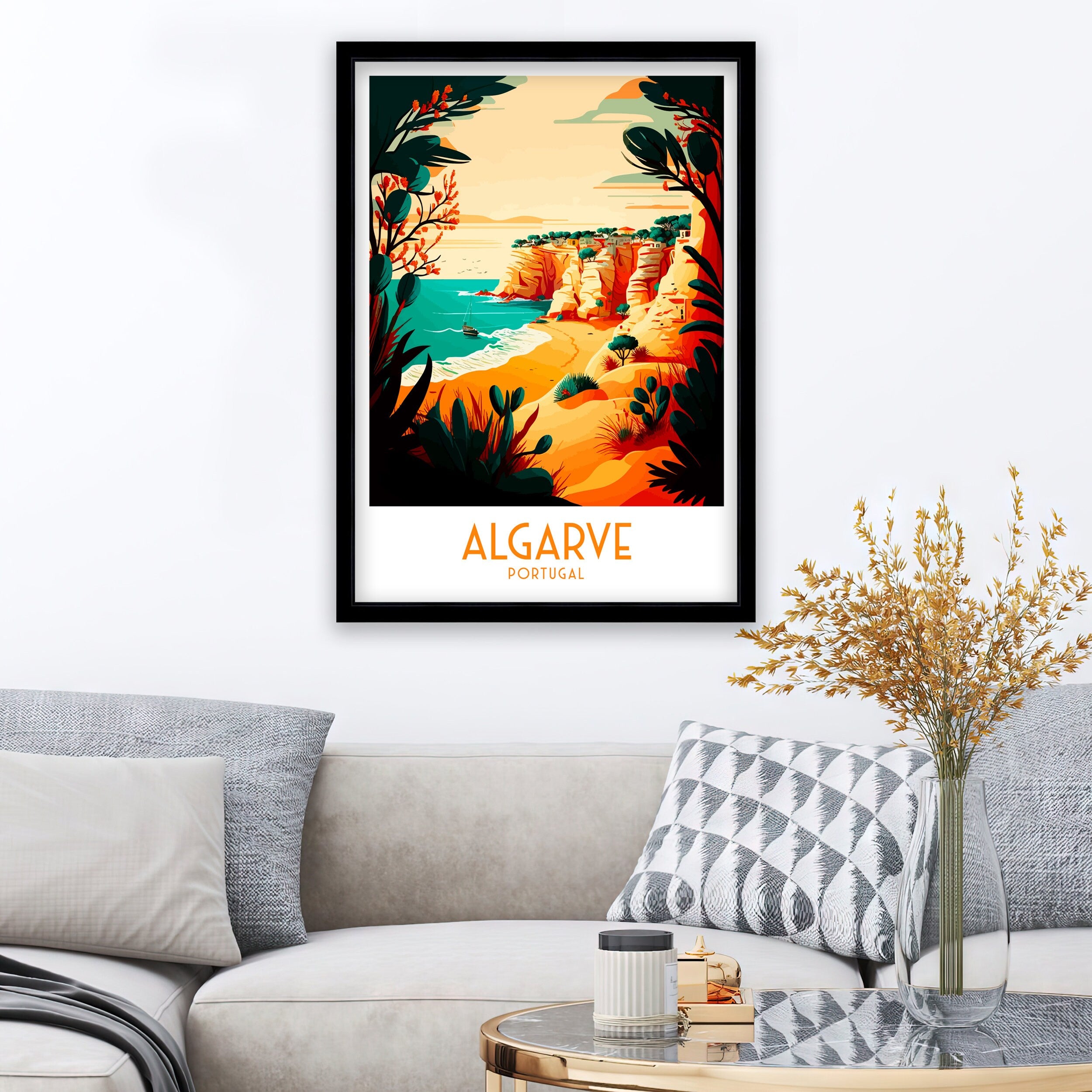Algarve Coastline Travel Poster, Portugal Art Print