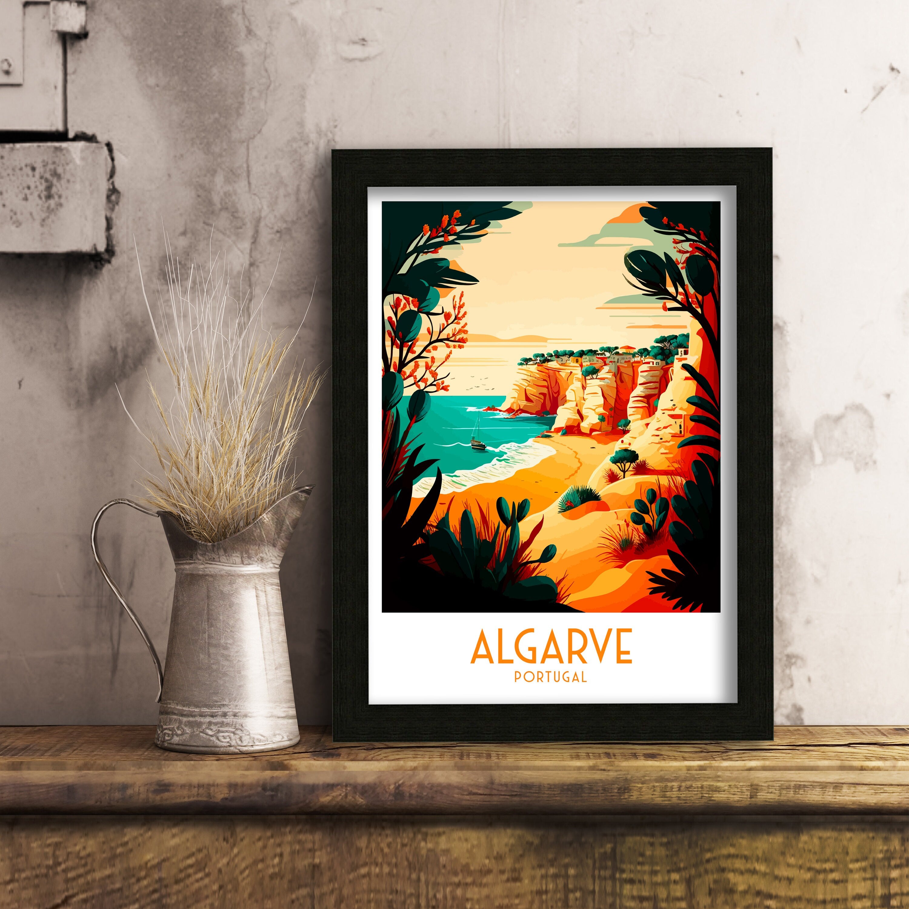 Algarve Coastline Travel Poster, Portugal Art Print