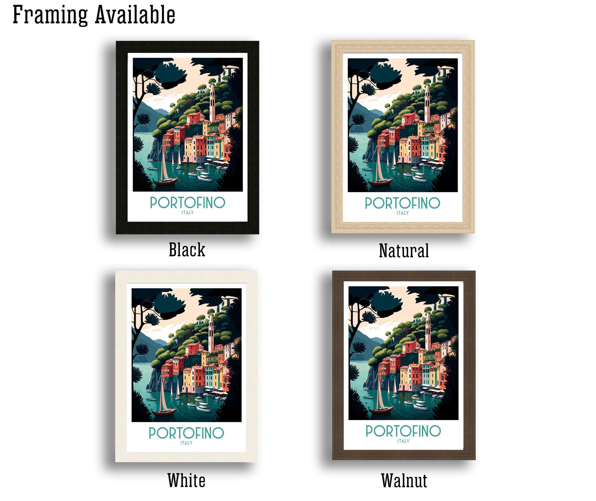 Portofino Italy Travel Print, Coastal Village Wall Decor