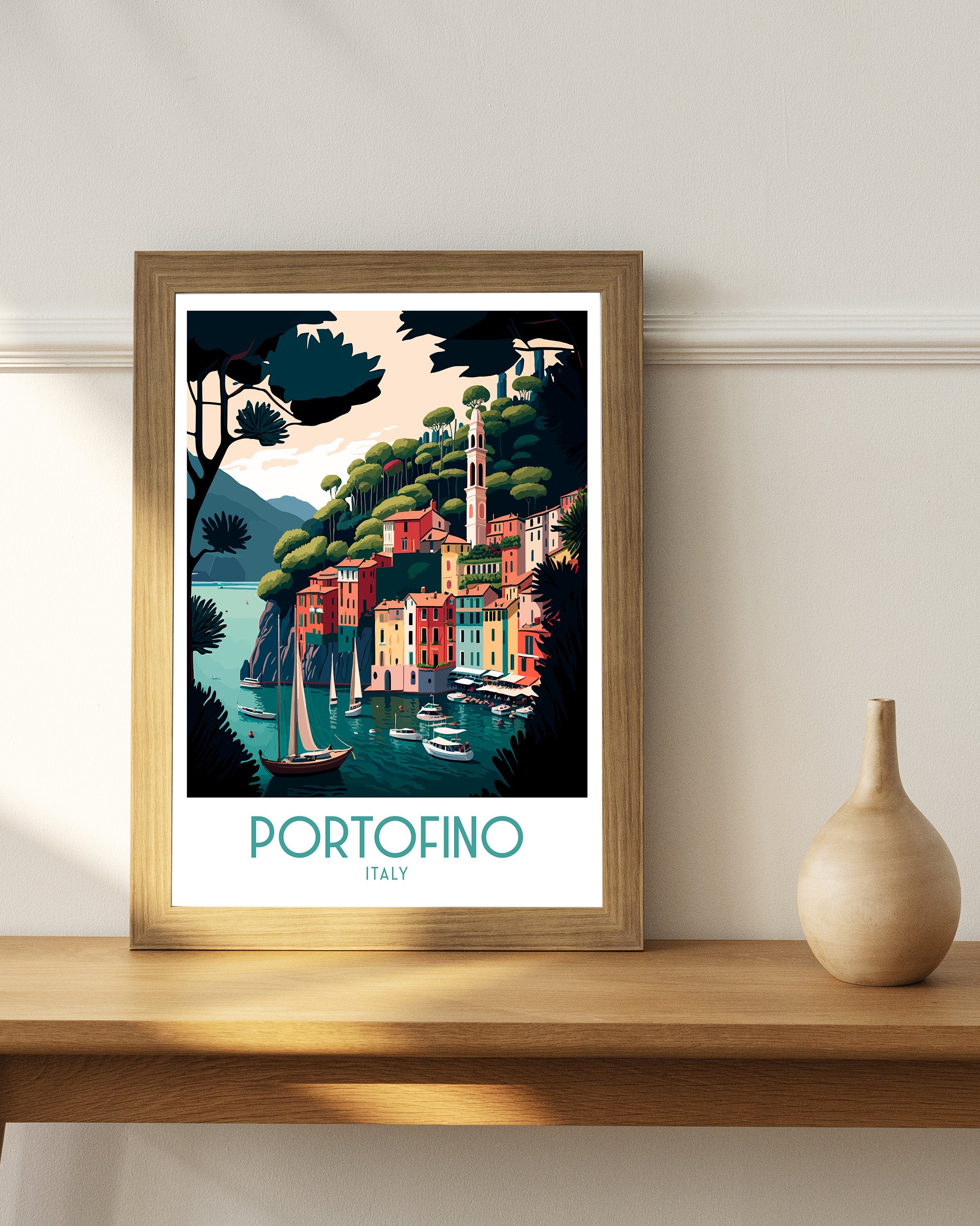 Portofino Italy Travel Print, Coastal Village Wall Decor
