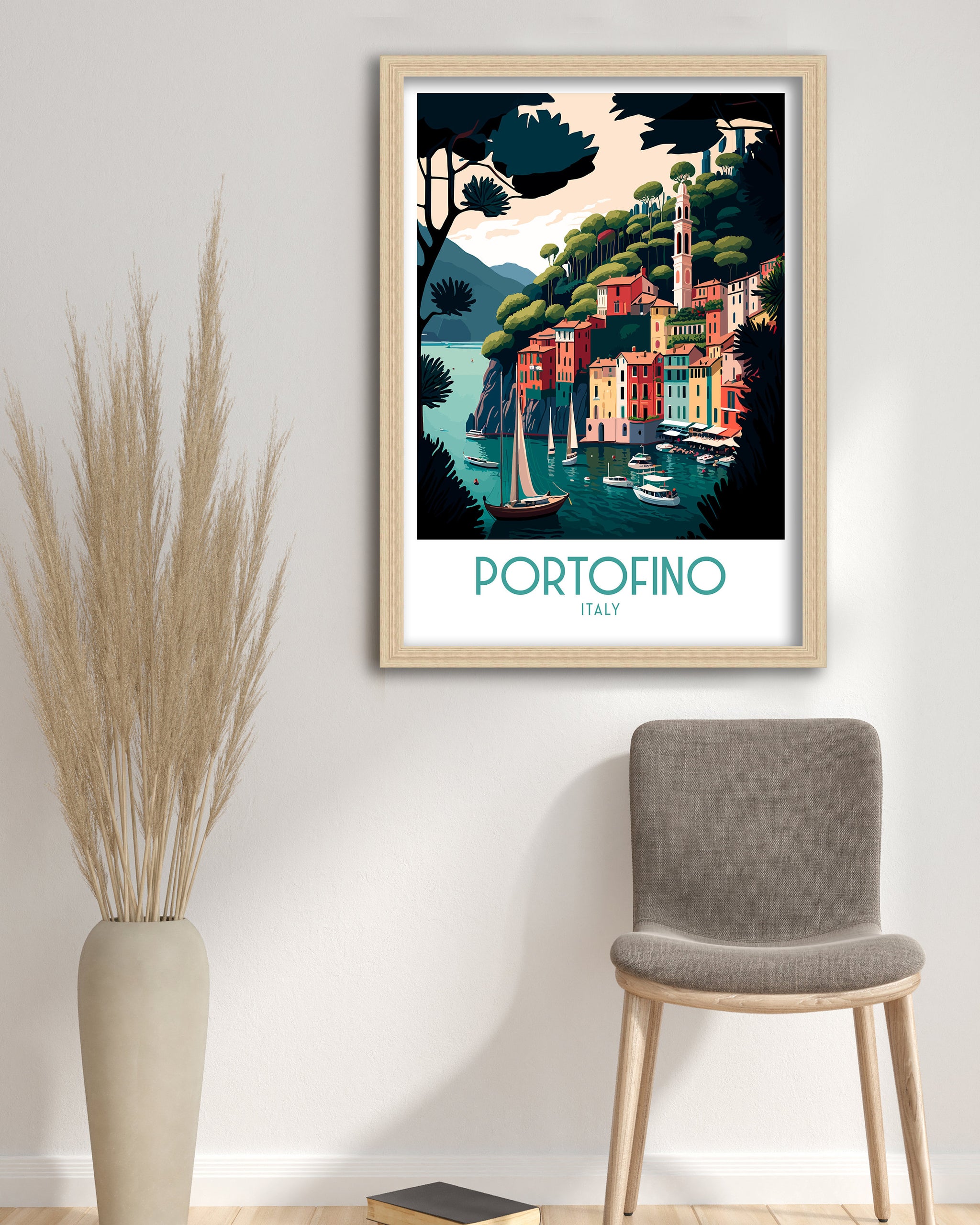 Portofino Italy Travel Print, Coastal Village Wall Decor