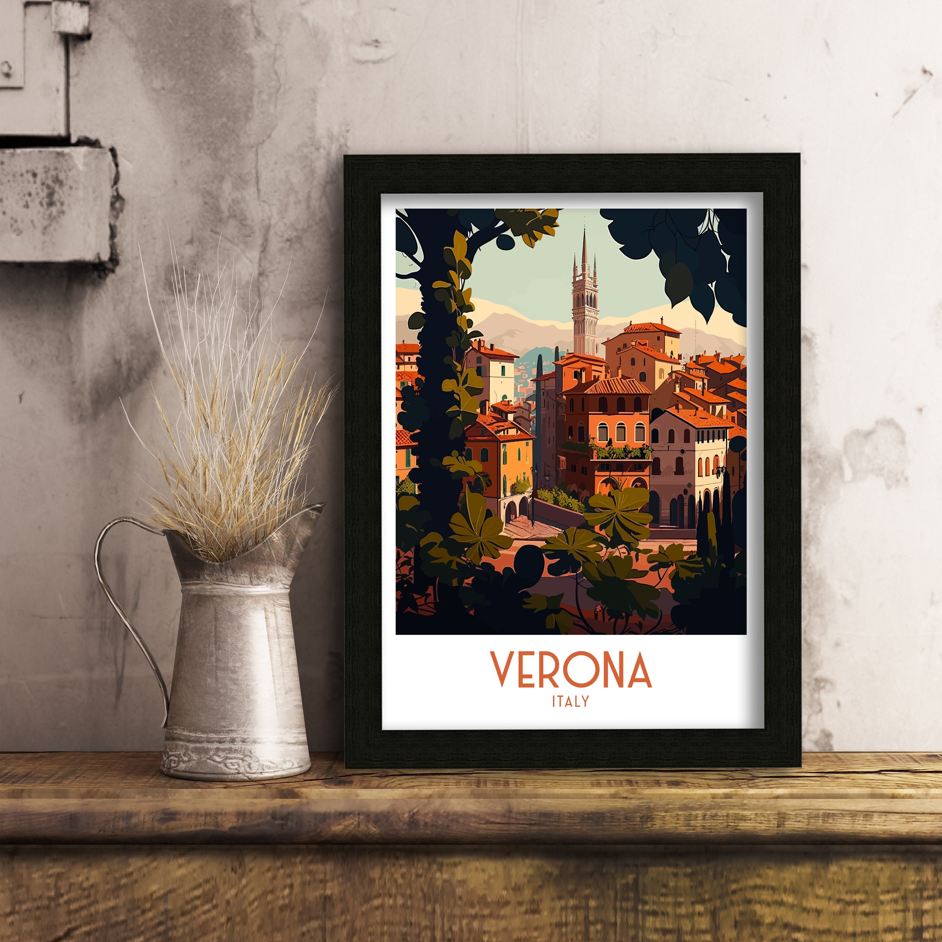 Verona Italy Travel Poster, Italian Illustration Art Print