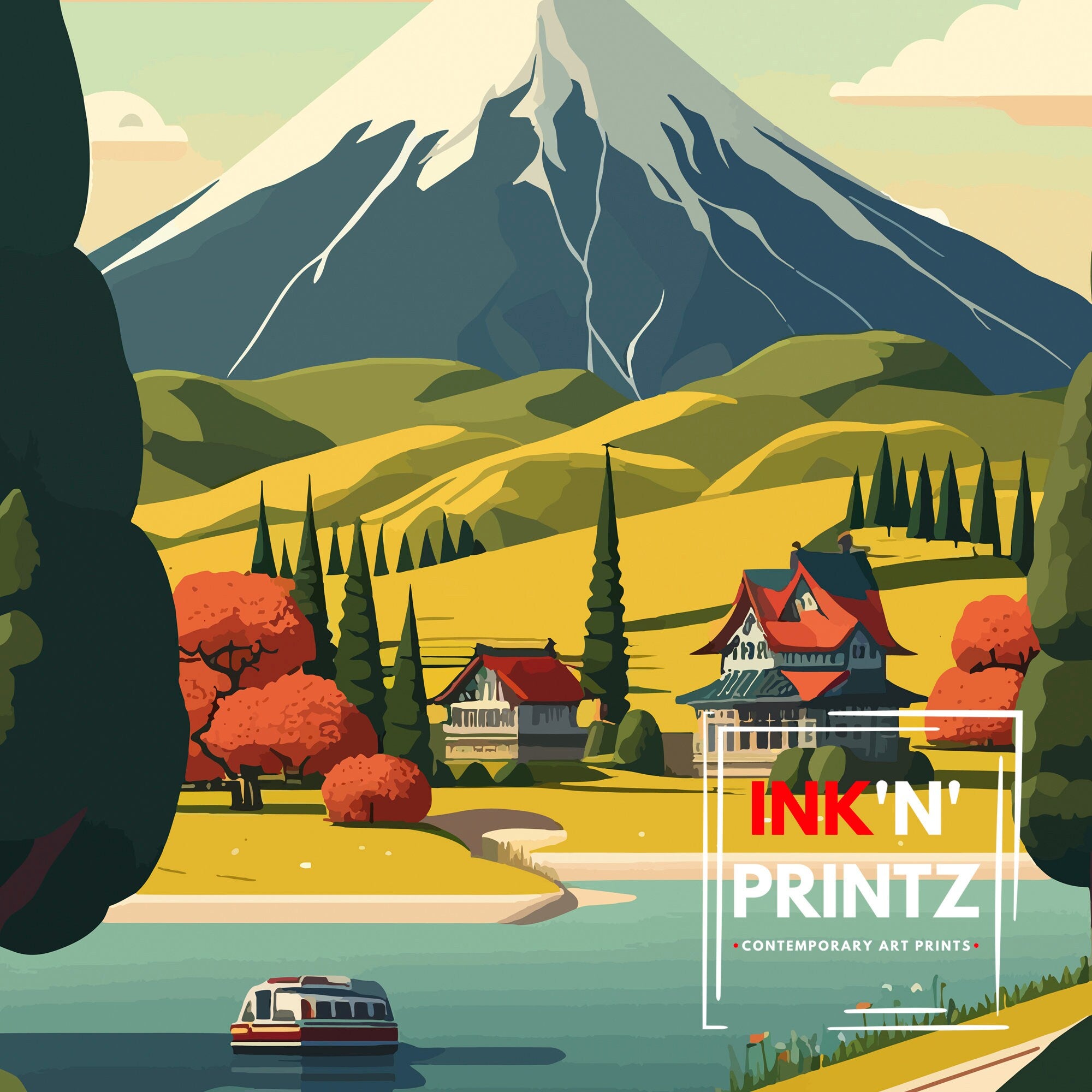 Hokkaido Japan Travel Print: Winter Mountain Landscape