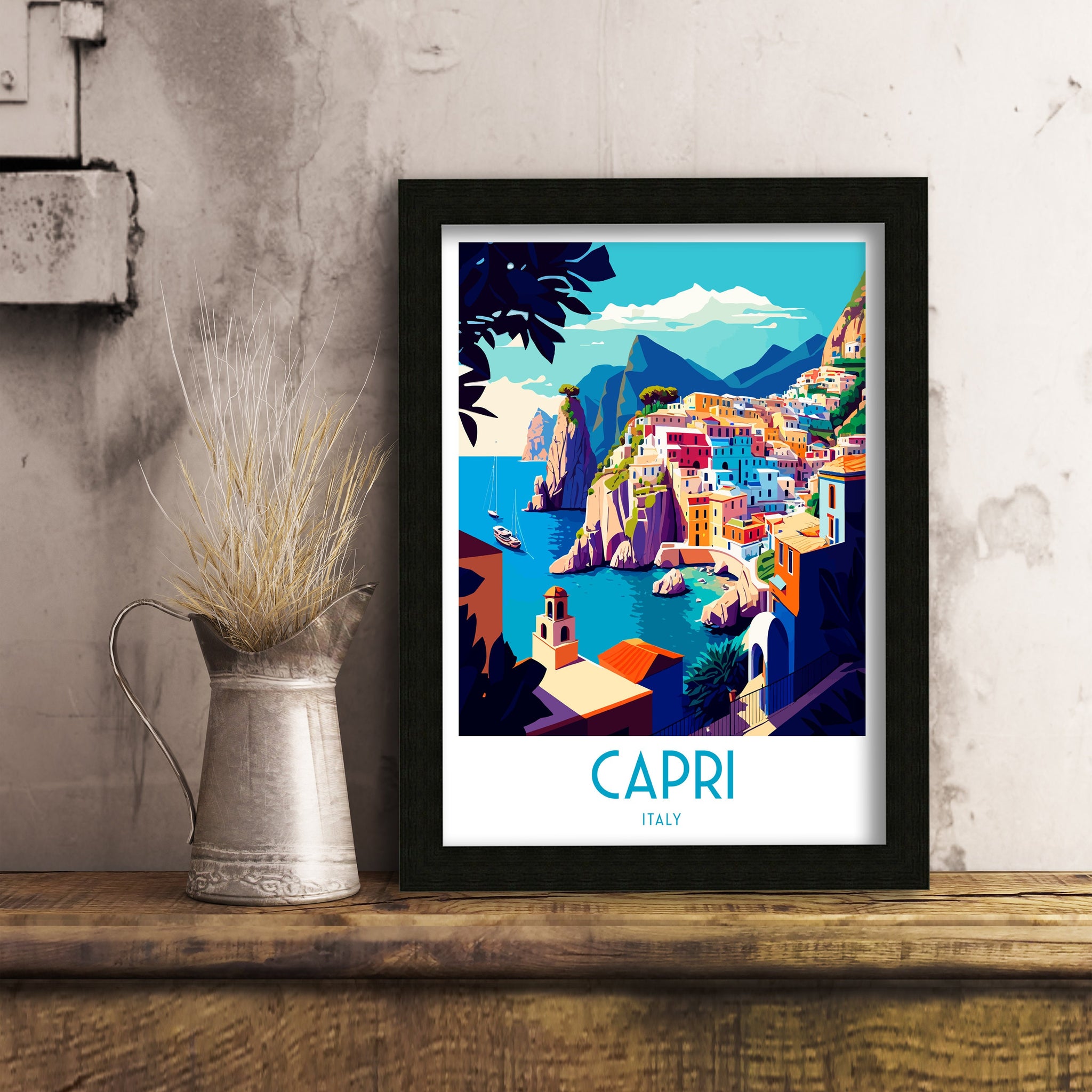 Capri Italy Art Print, Turquoise Waters Travel Poster