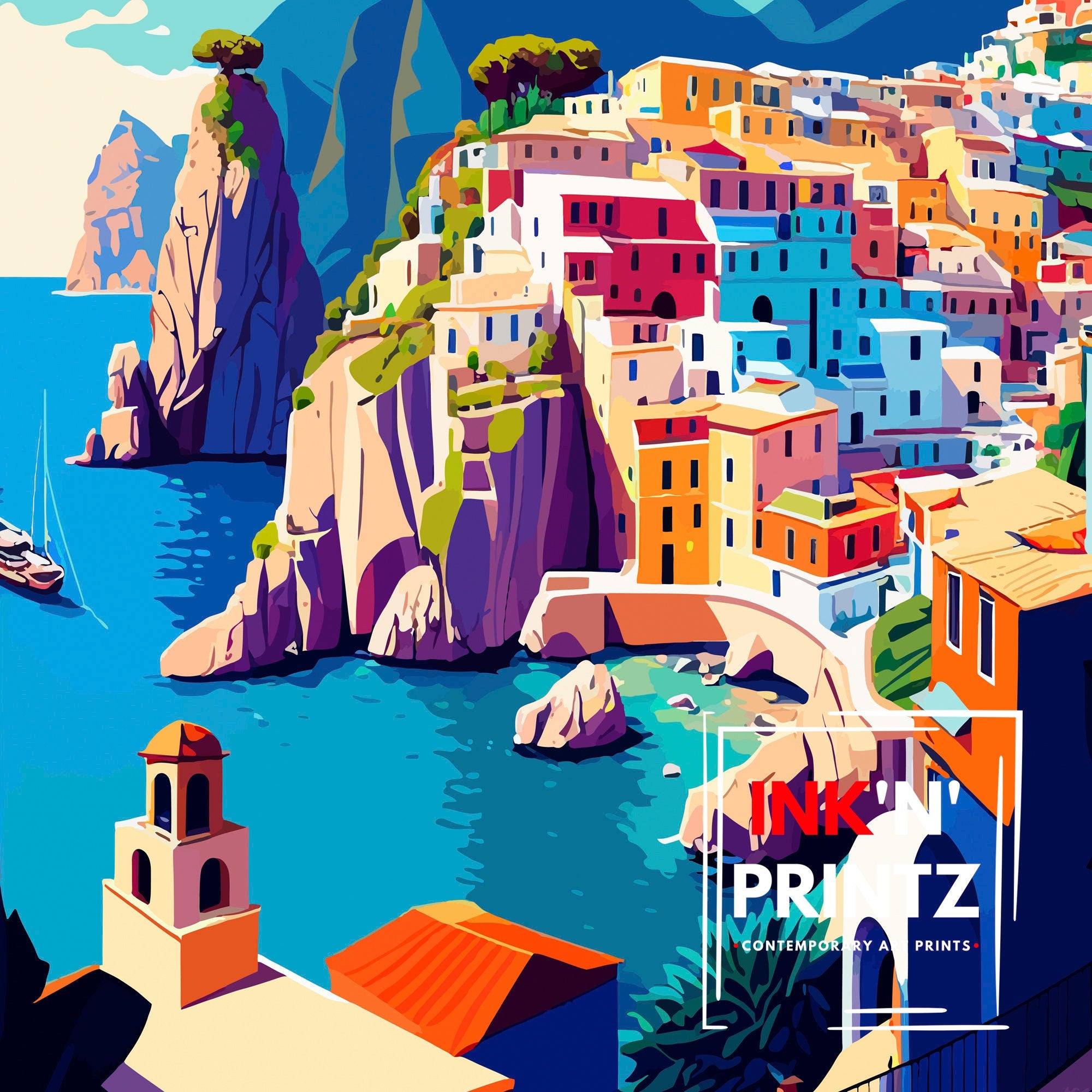 Capri Italy Art Print, Turquoise Waters Travel Poster