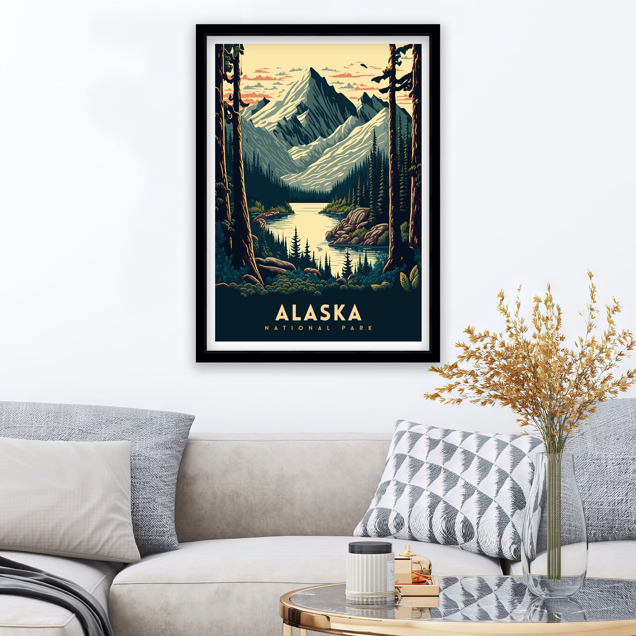 Alaska National Park Travel Poster | Mountain Lake Art Print