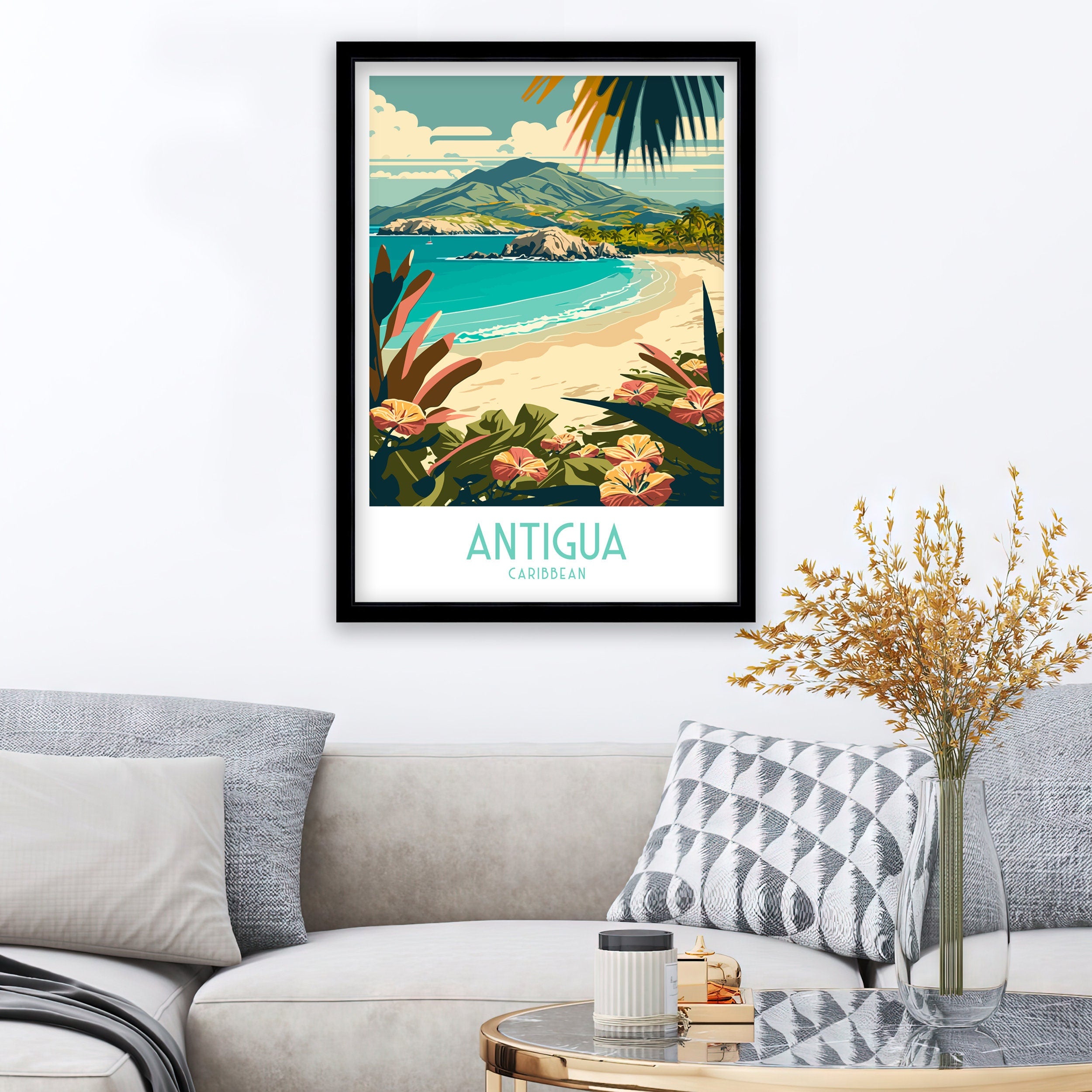 Antigua Travel Poster | Caribbean Beach Art Print