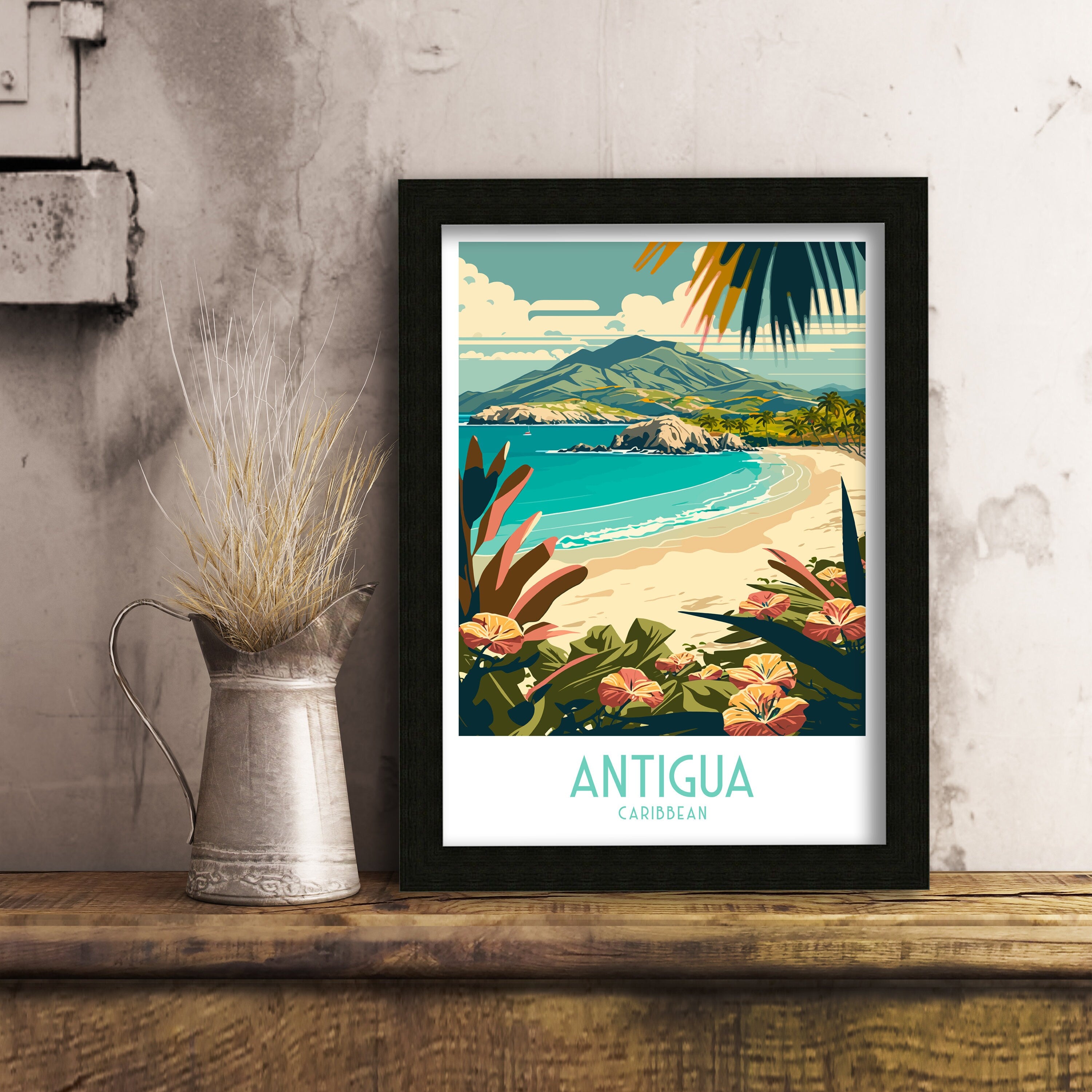 Antigua Travel Poster | Caribbean Beach Art Print