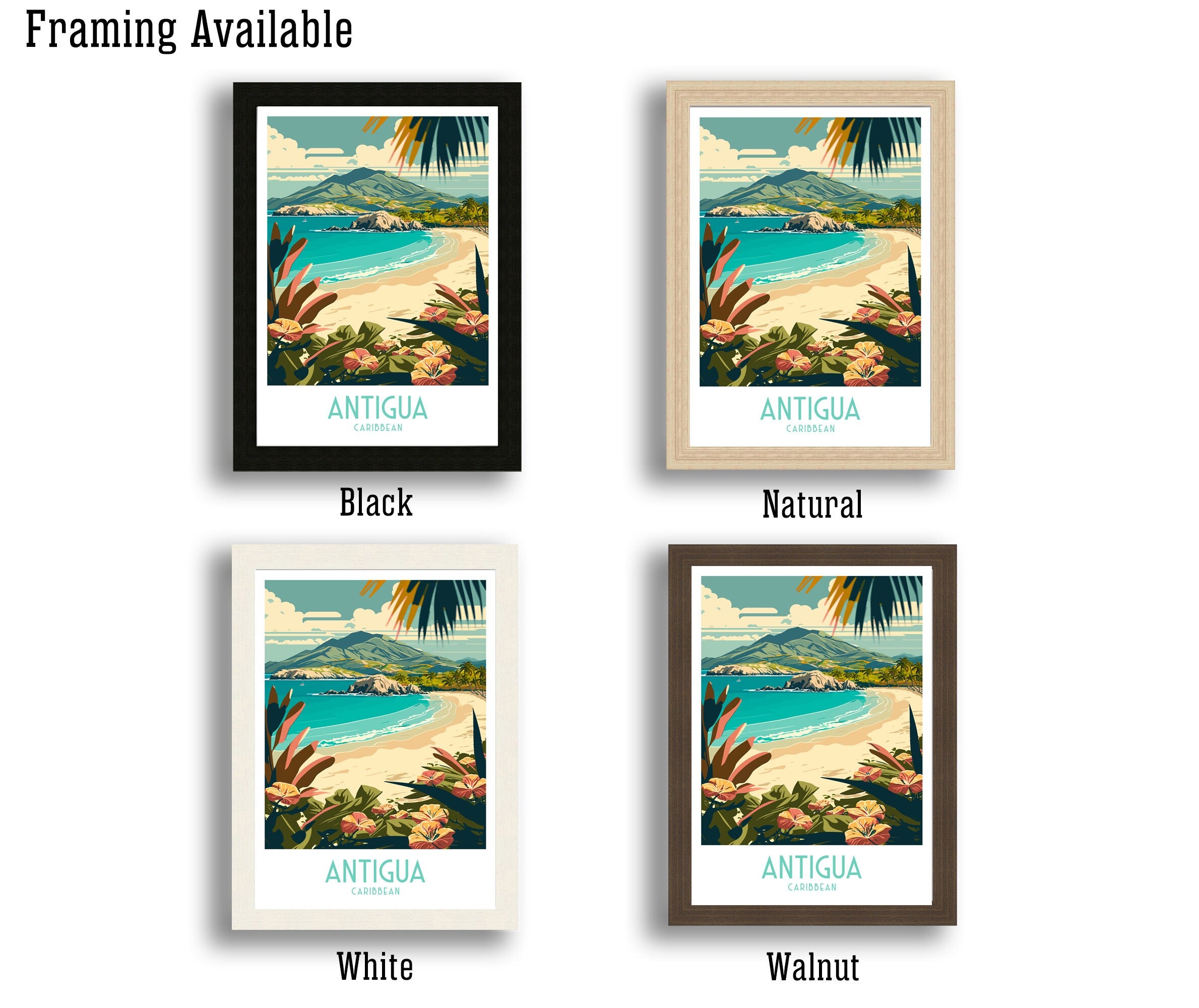 Antigua Travel Poster | Caribbean Beach Art Print