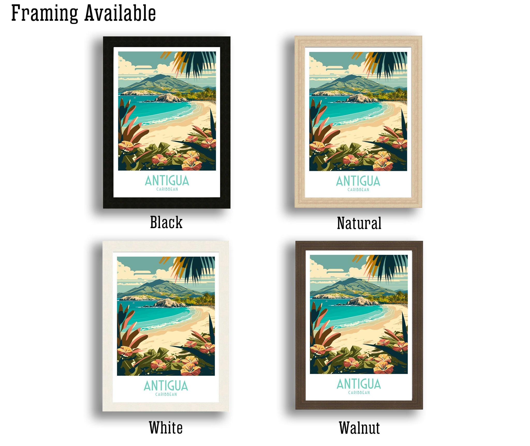 Antigua Travel Poster | Caribbean Beach Art Print