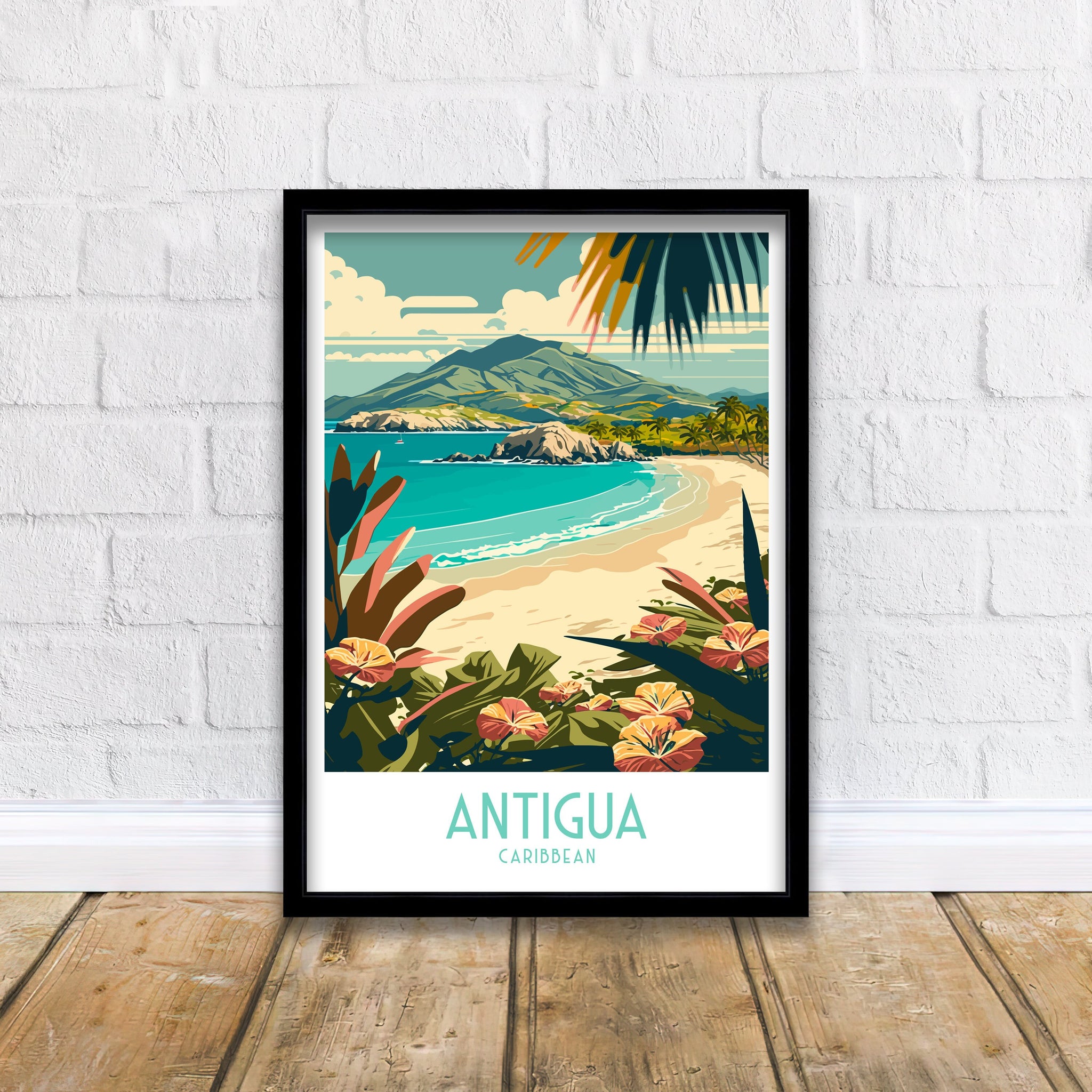 Antigua Travel Poster | Caribbean Beach Art Print