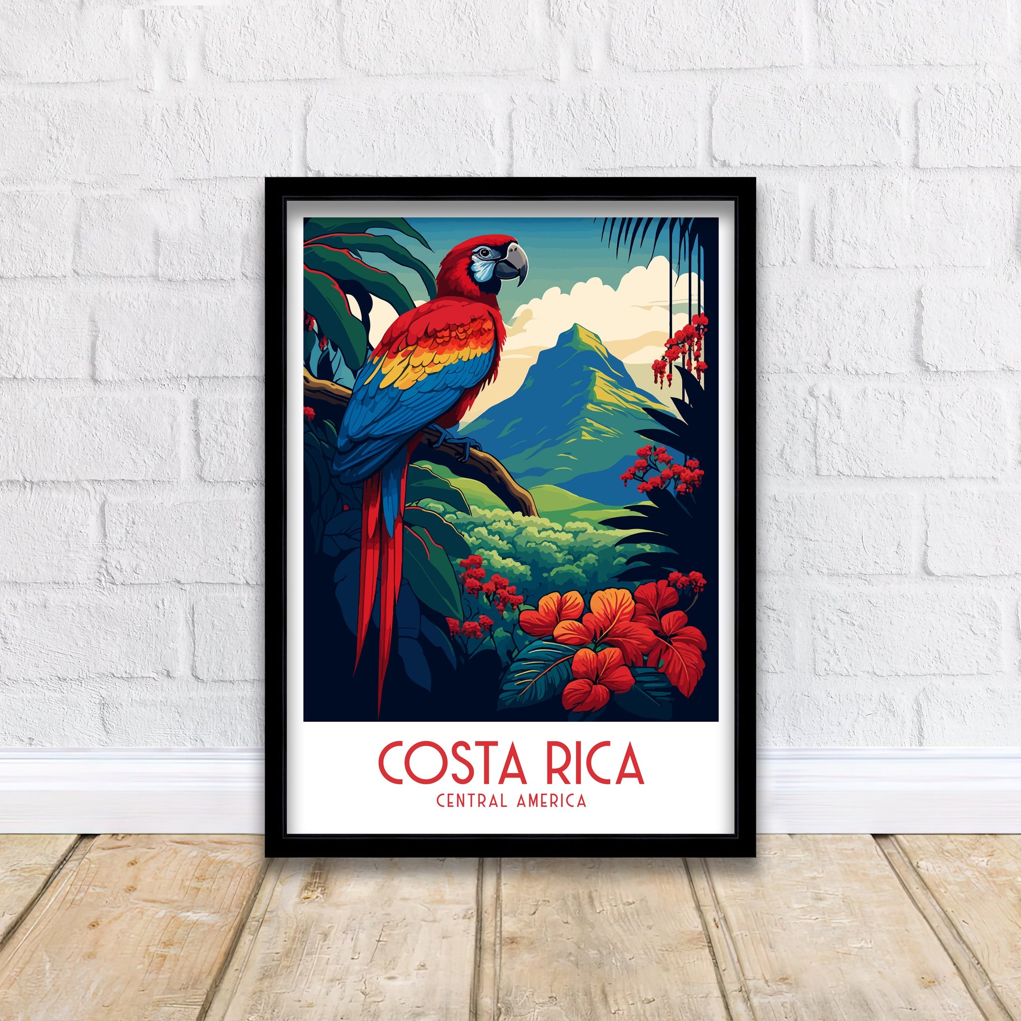 Costa Rica Travel Poster | Tropical Parrot, Rainforest Art Print
