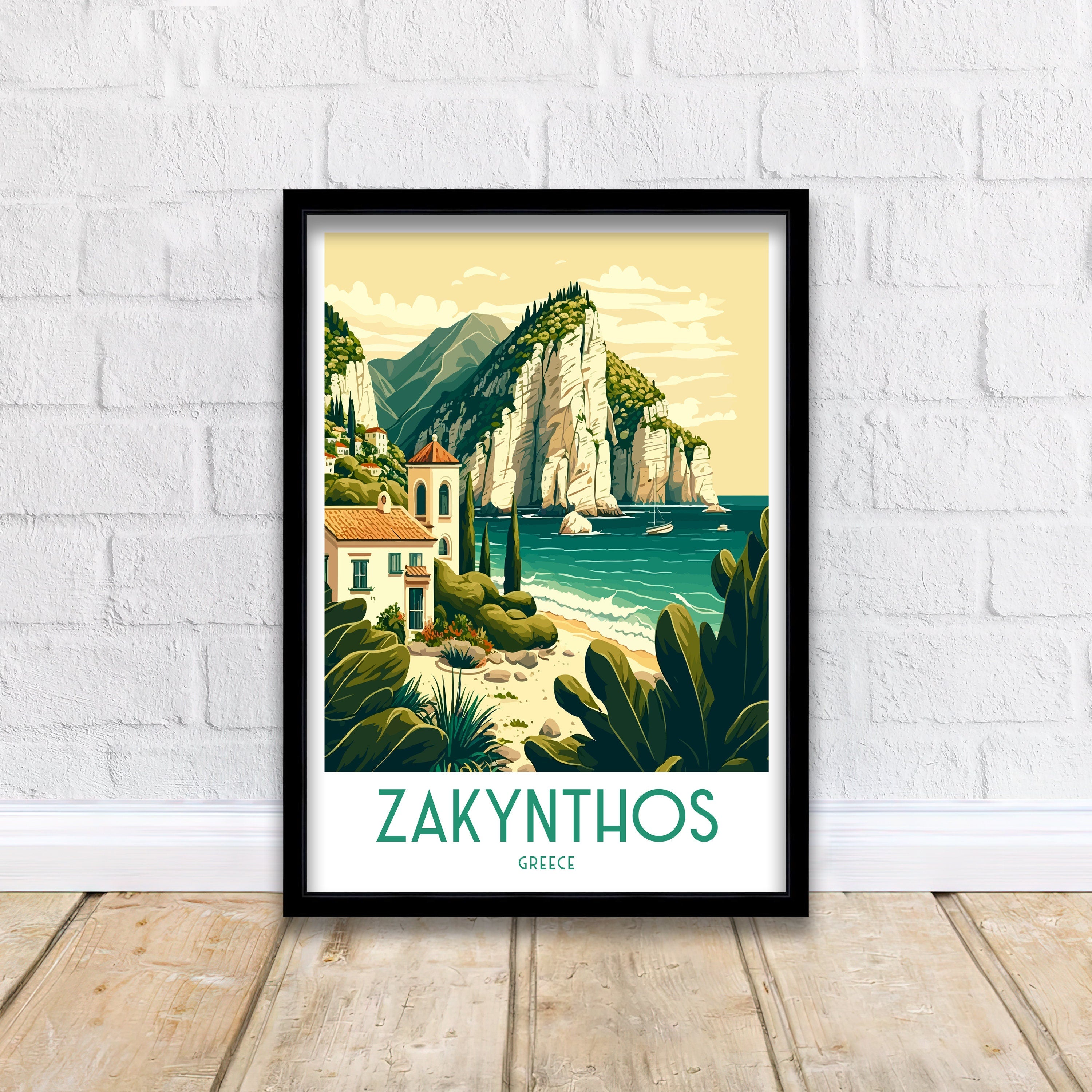 Zakynthos Greece Travel Poster, Ionian Sea Print