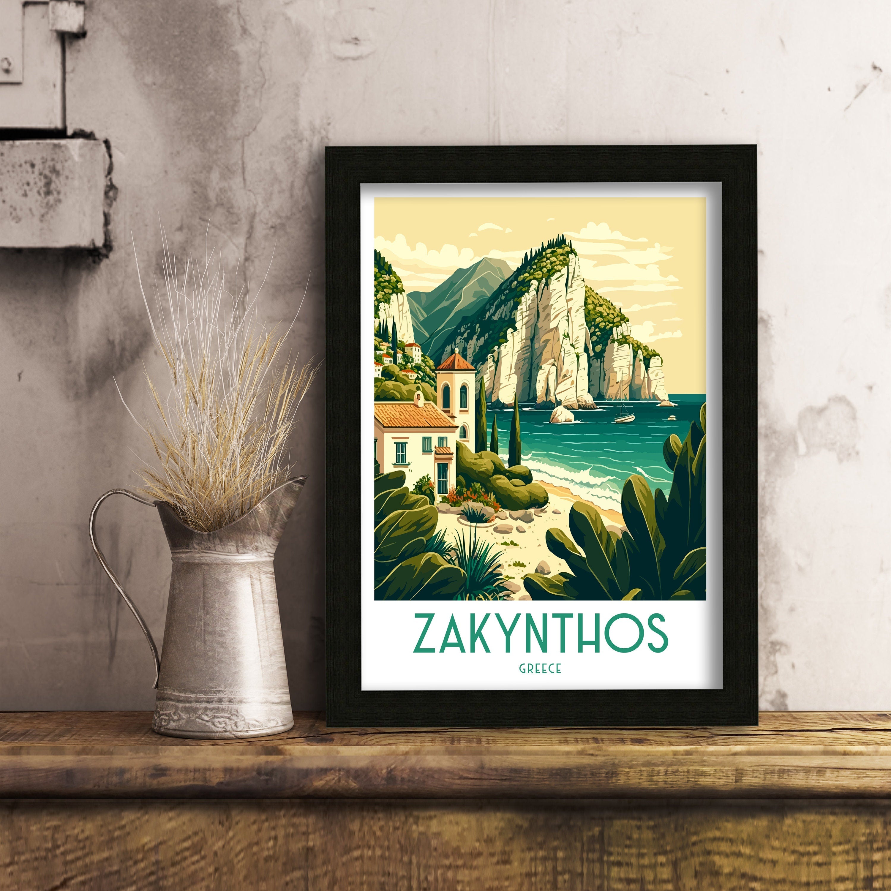 Zakynthos Greece Travel Poster, Ionian Sea Print