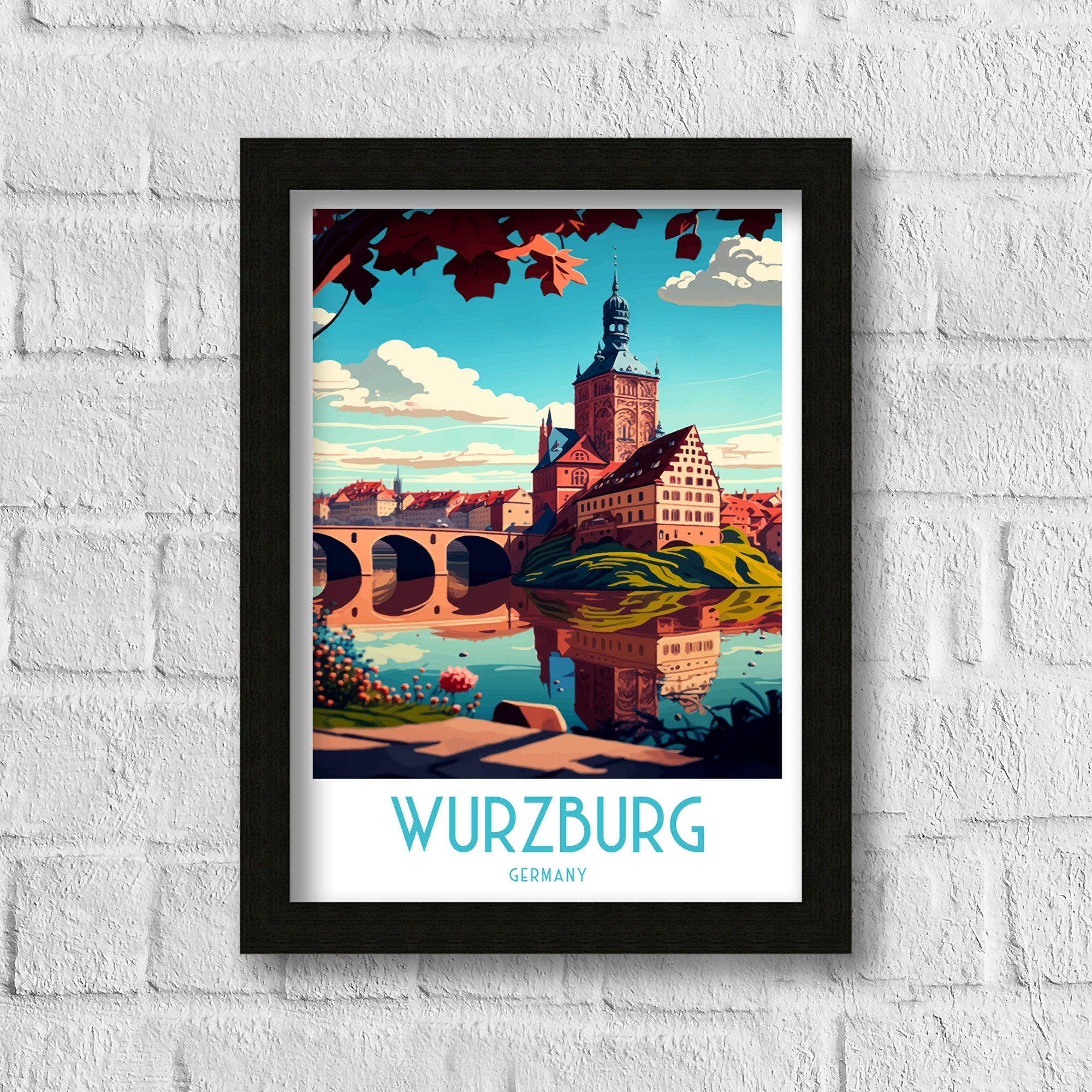 Wurzburg Germany Travel Print, Illustrated Cityscape