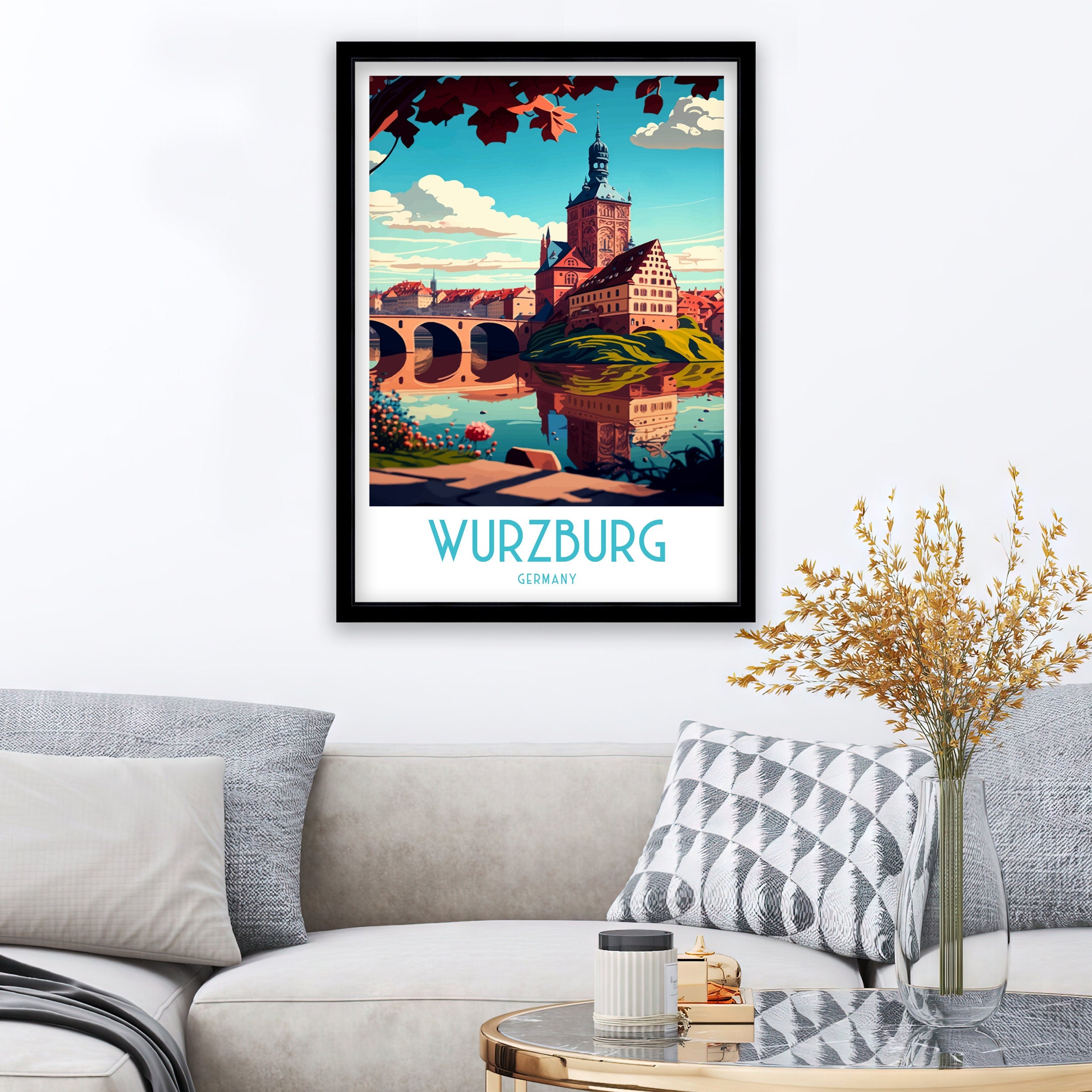 Wurzburg Germany Travel Print, Illustrated Cityscape