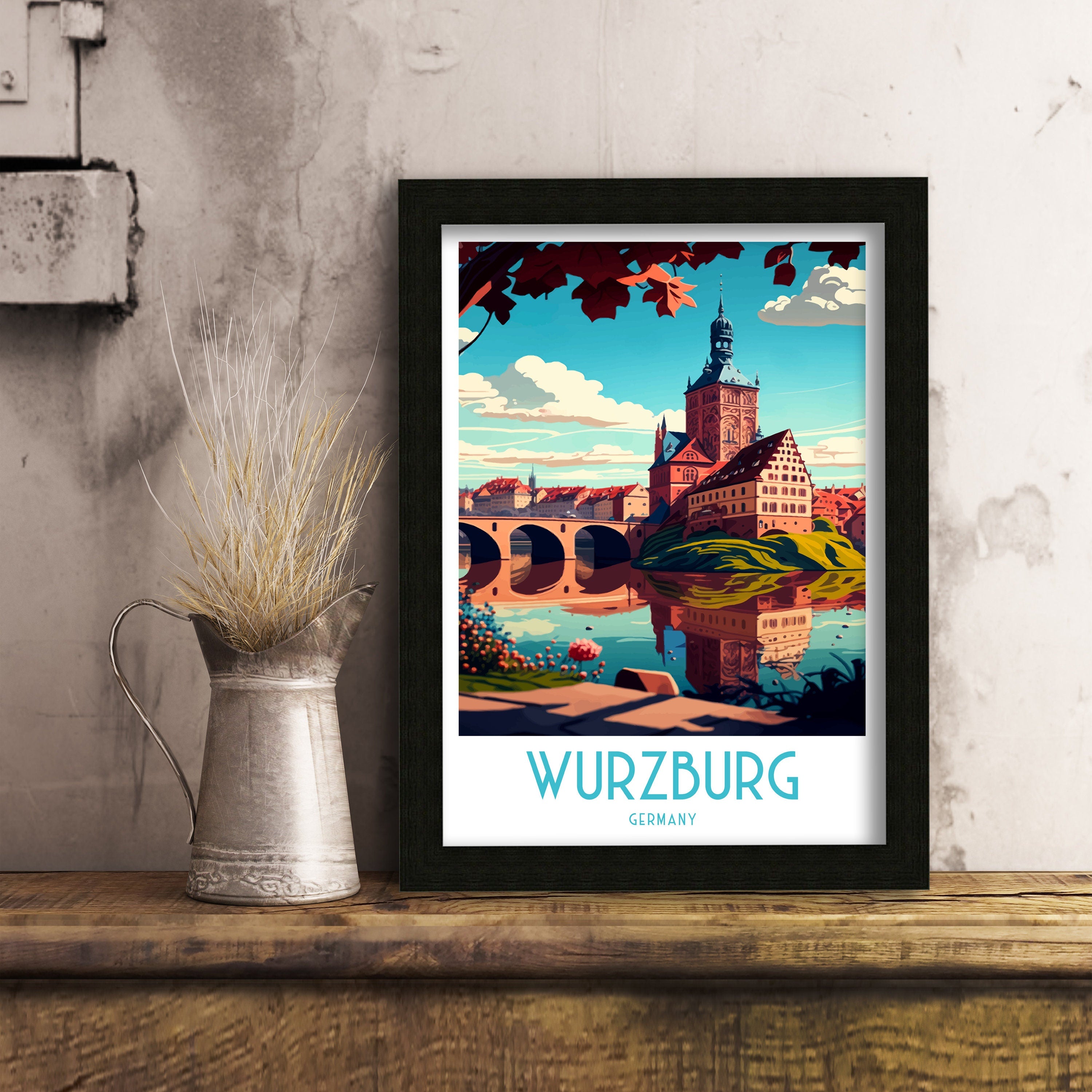 Wurzburg Germany Travel Print, Illustrated Cityscape