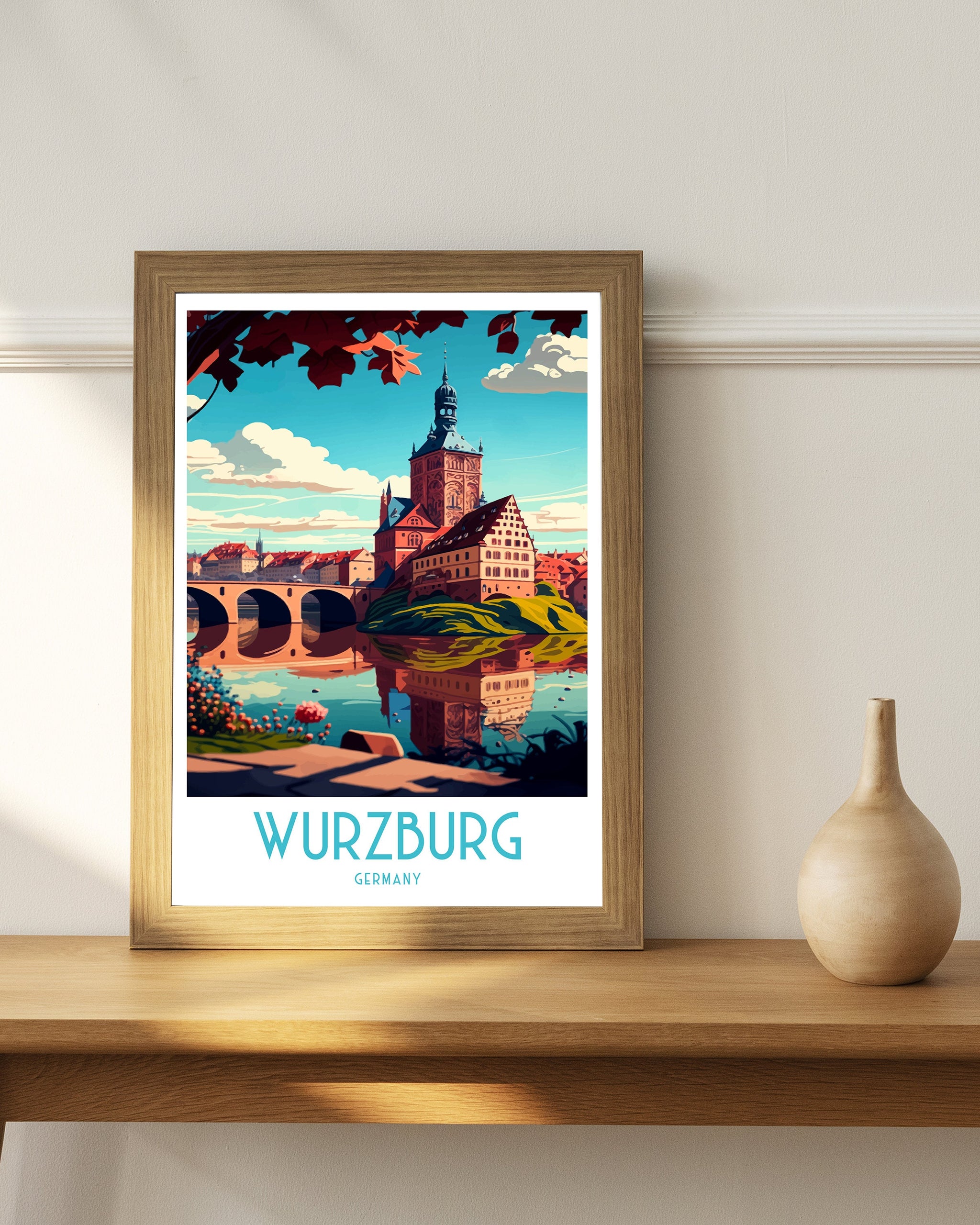 Wurzburg Germany Travel Print, Illustrated Cityscape