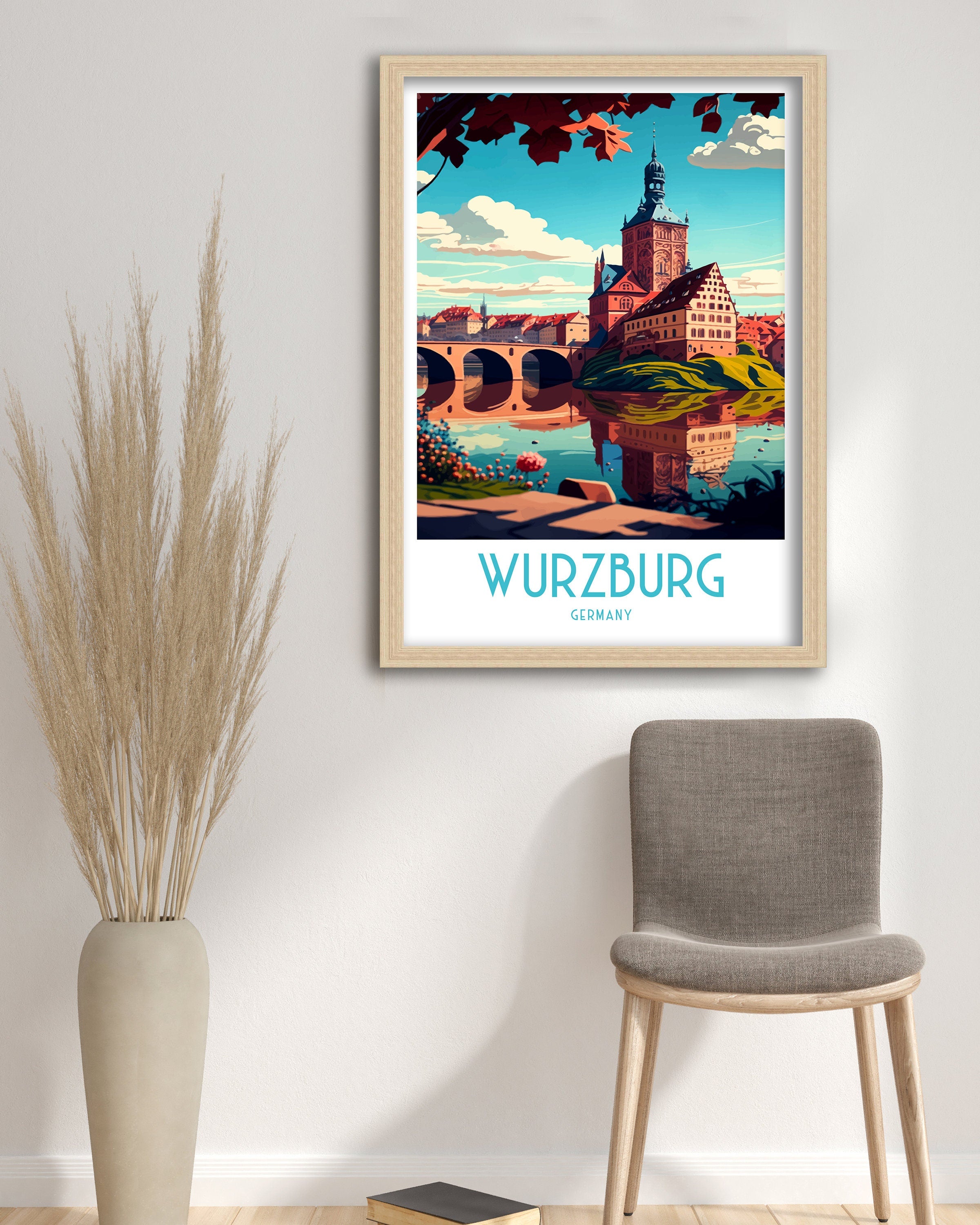 Wurzburg Germany Travel Print, Illustrated Cityscape