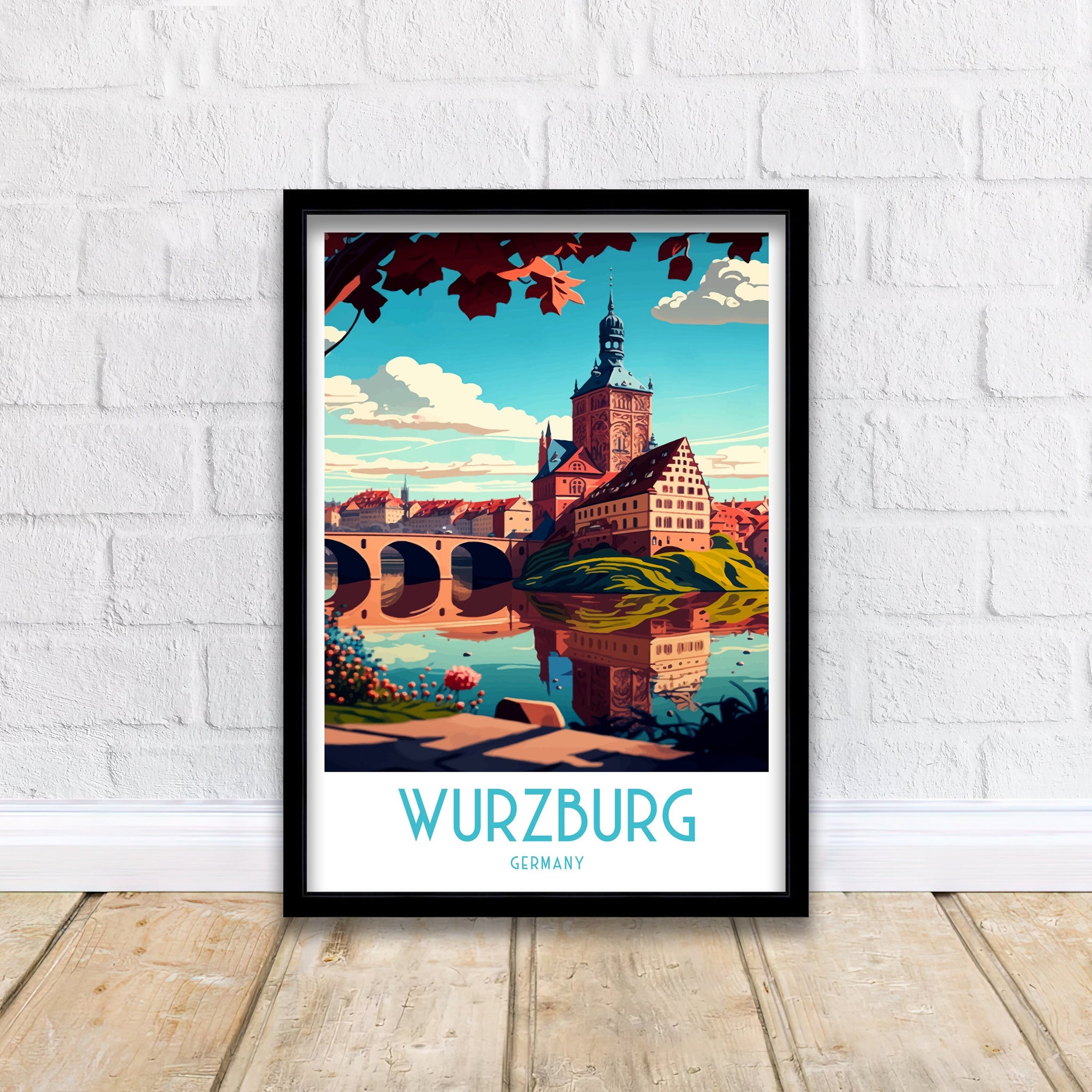 Wurzburg Germany Travel Print, Illustrated Cityscape