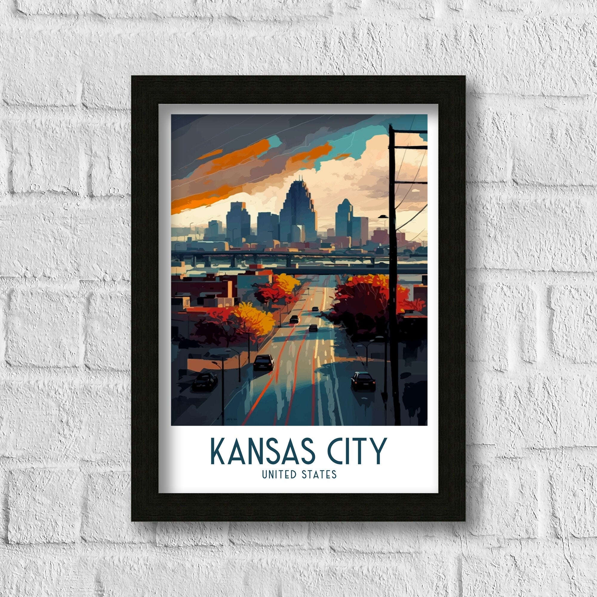 Kansas City Skyline Travel Poster | Missouri Art Print