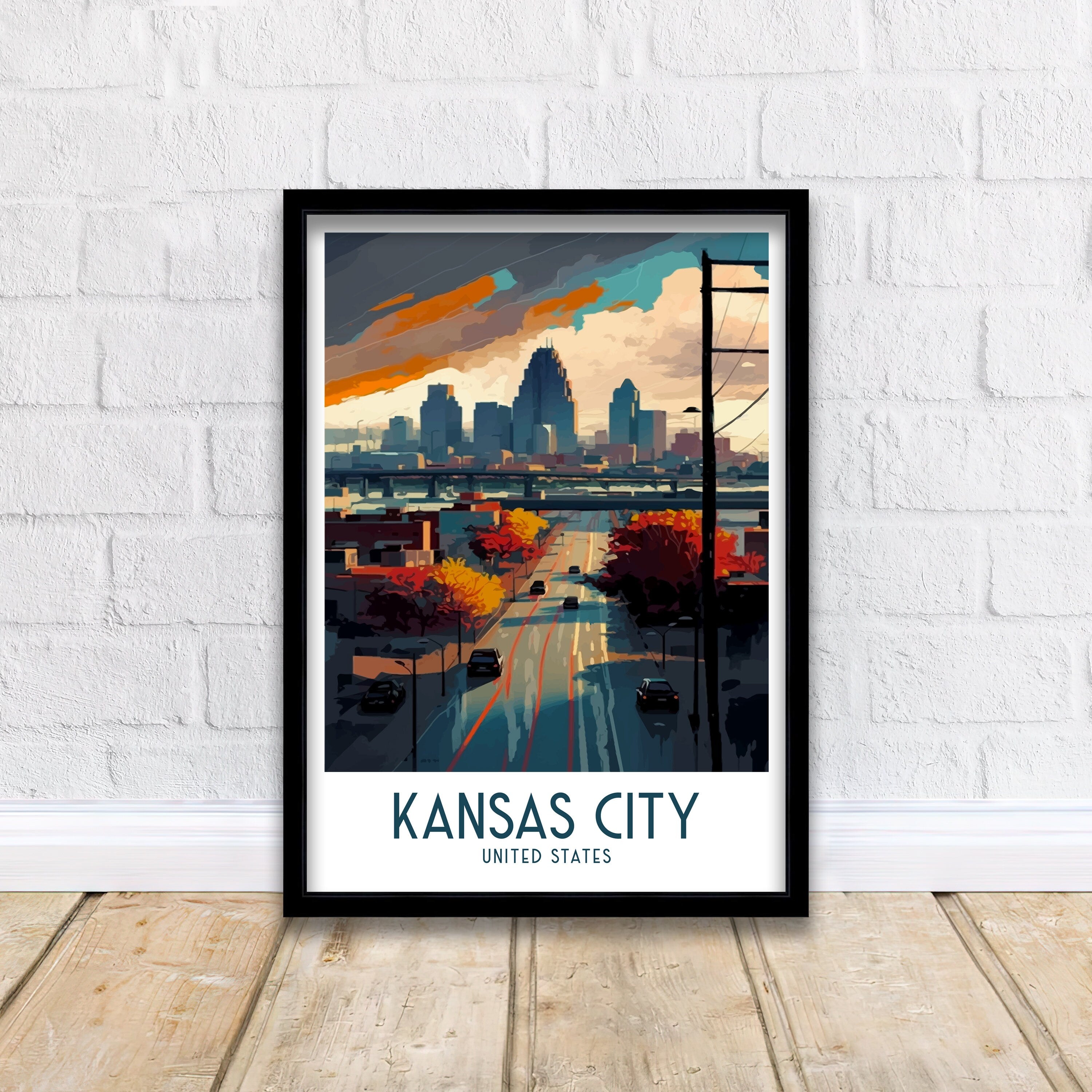 Kansas City Skyline Travel Poster | Missouri Art Print