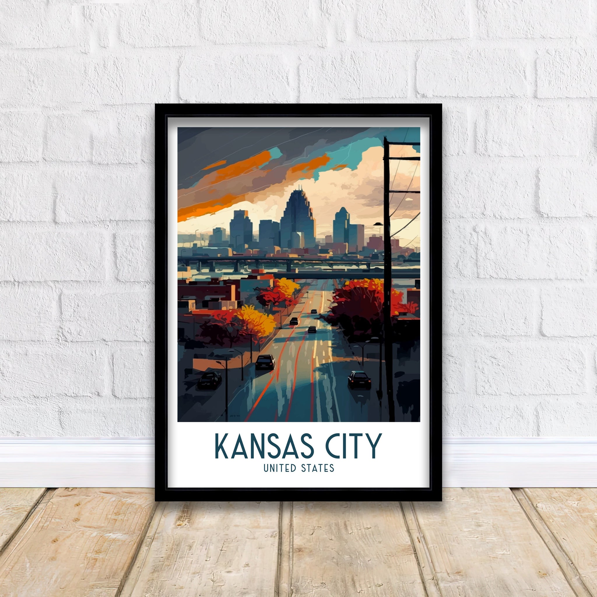 Kansas City Skyline Travel Poster | Missouri Art Print