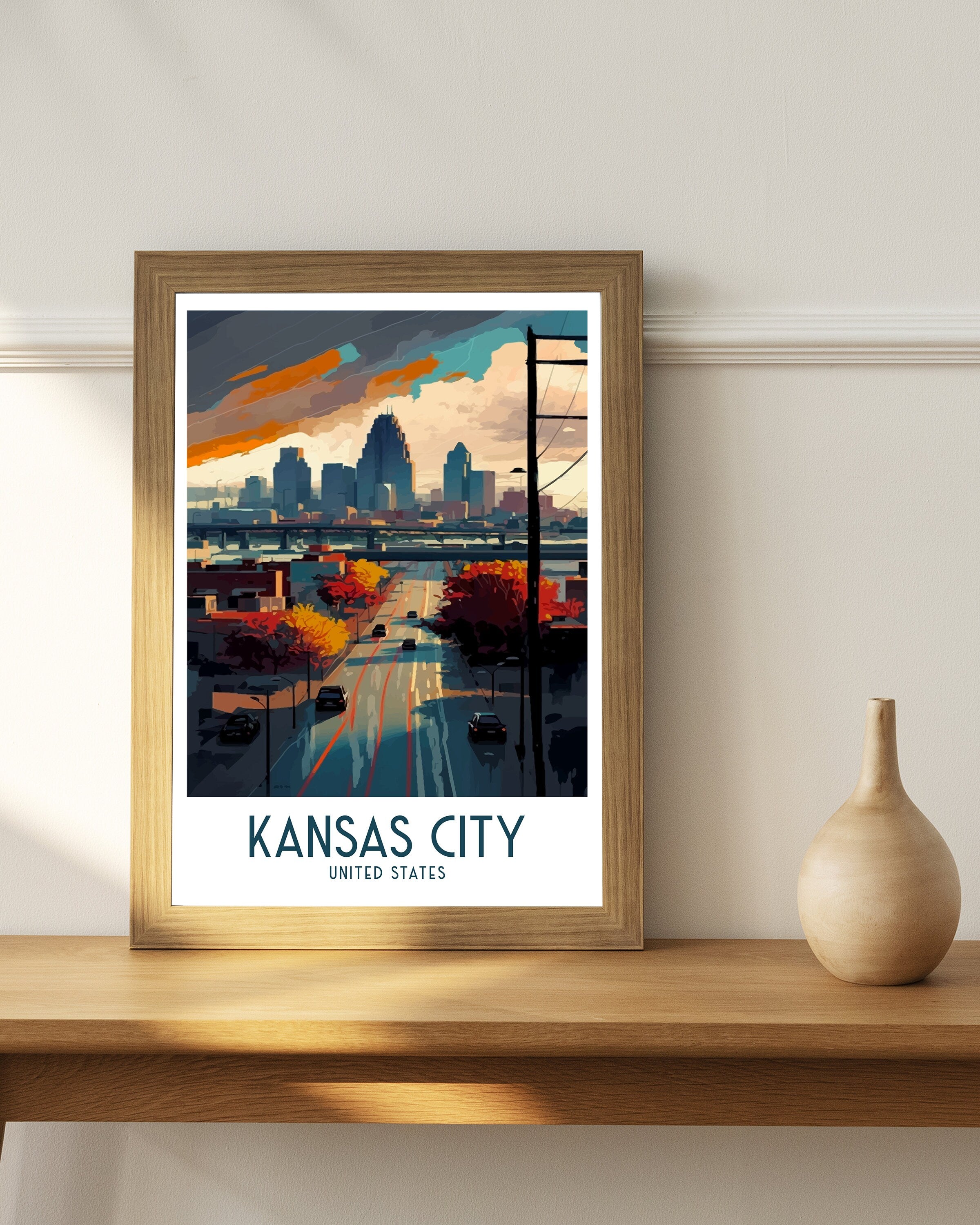 Kansas City Skyline Travel Poster | Missouri Art Print