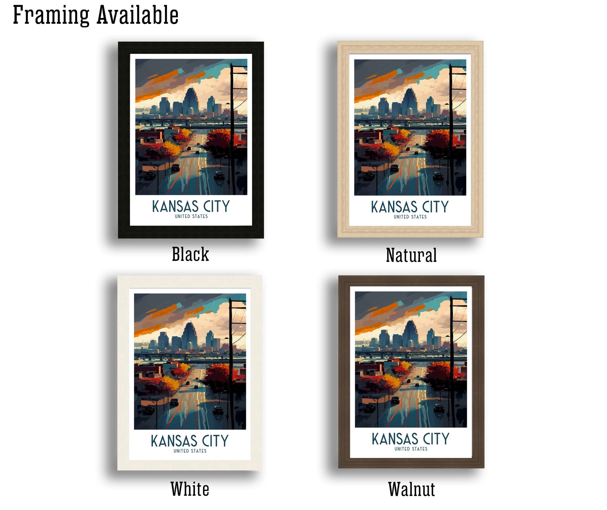 Kansas City Skyline Travel Poster | Missouri Art Print