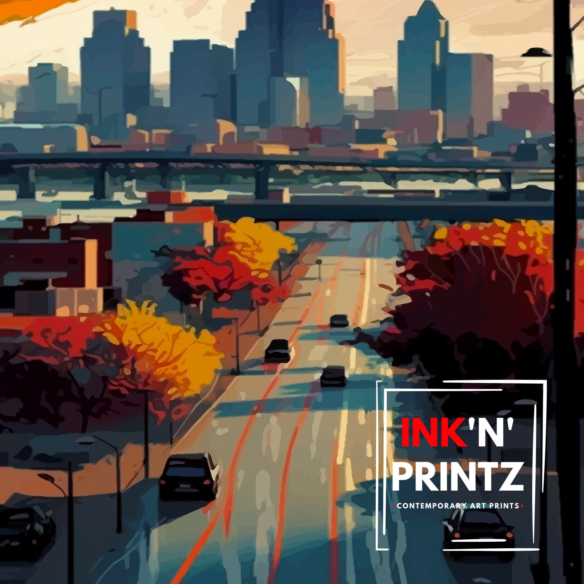 Kansas City Skyline Travel Poster | Missouri Art Print
