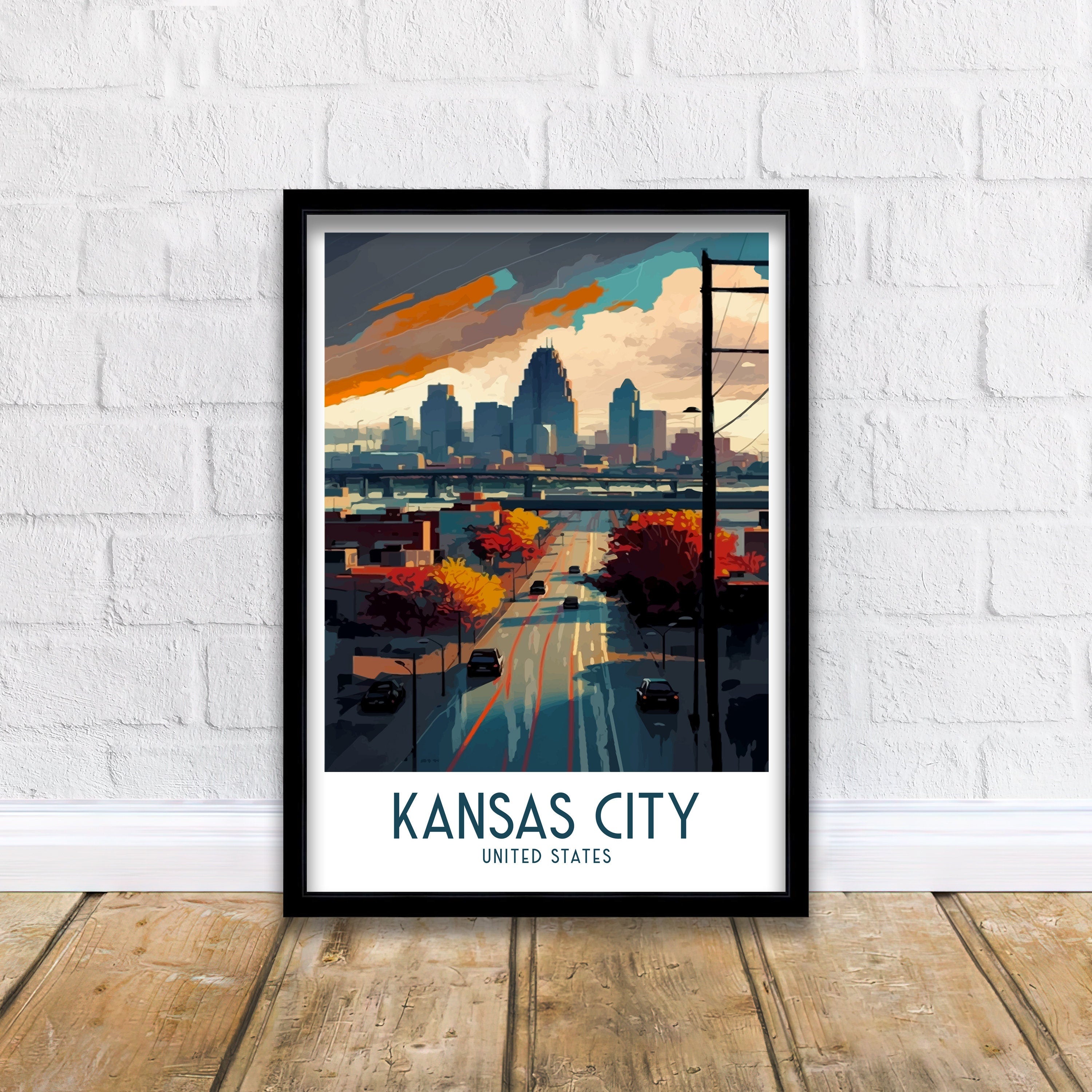Kansas City Skyline Travel Poster | Missouri Art Print