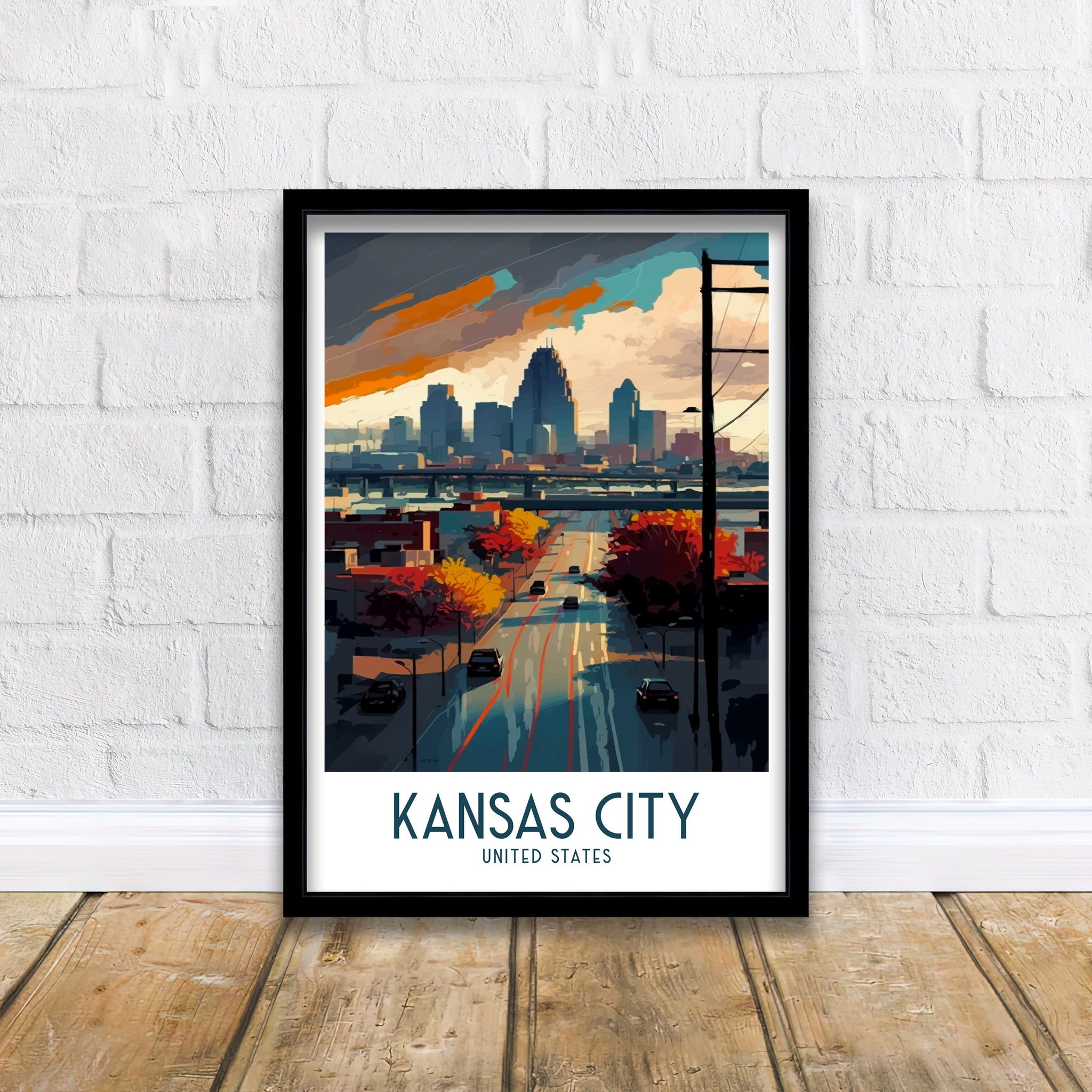 Kansas City Skyline Travel Poster | Missouri Art Print
