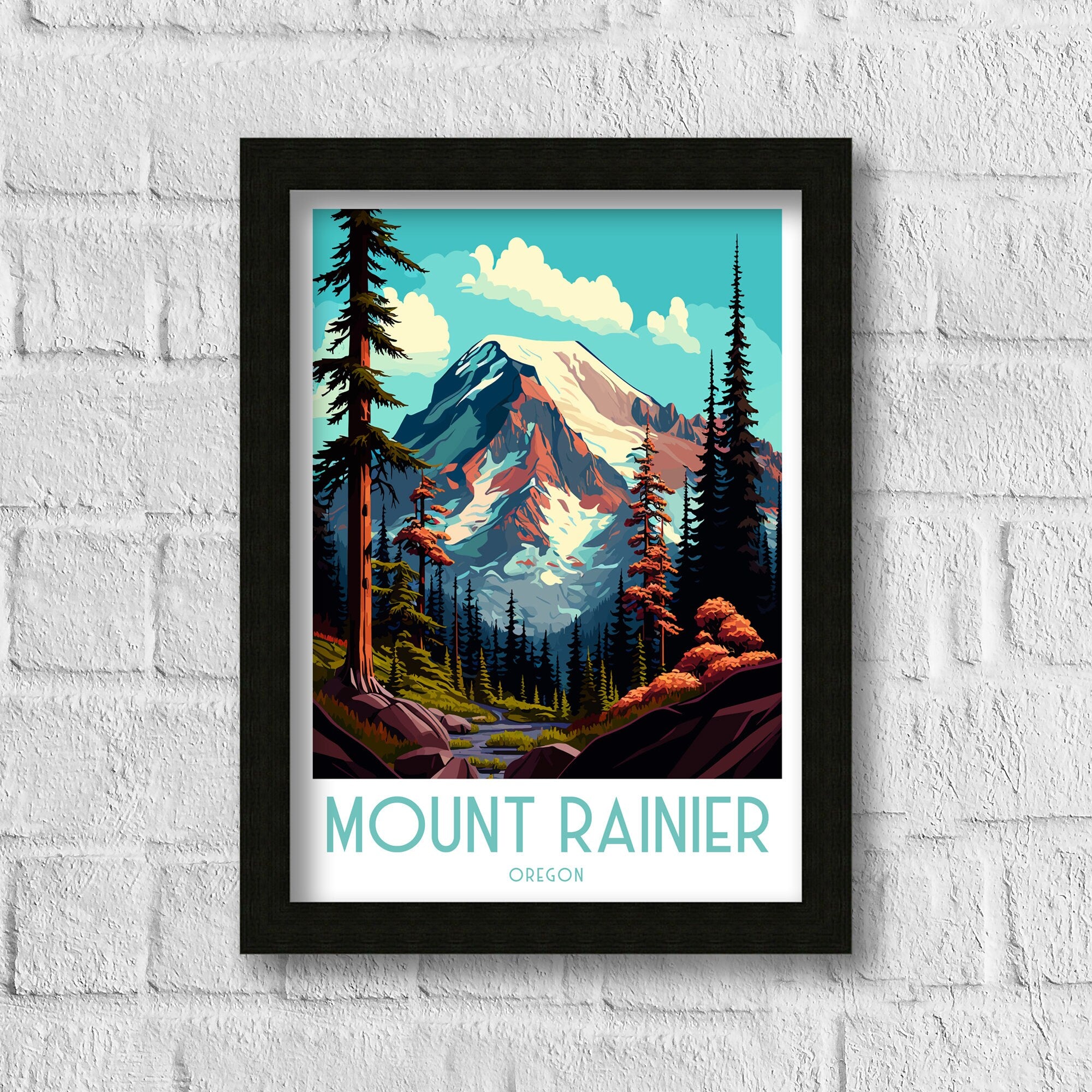 Mount Rainier Art Print | Washington Travel Poster, PNW Decor