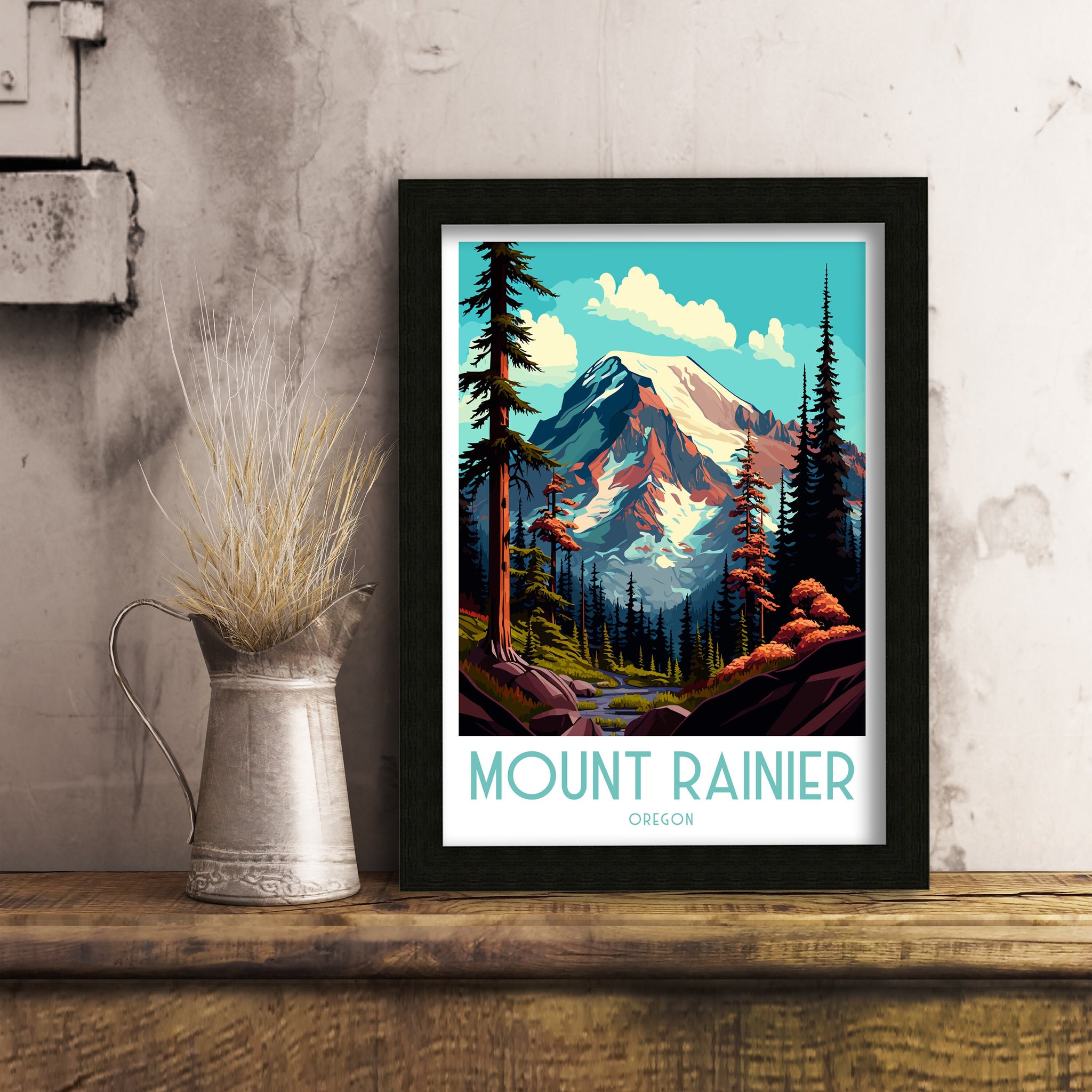 Mount Rainier Art Print | Washington Travel Poster, PNW Decor