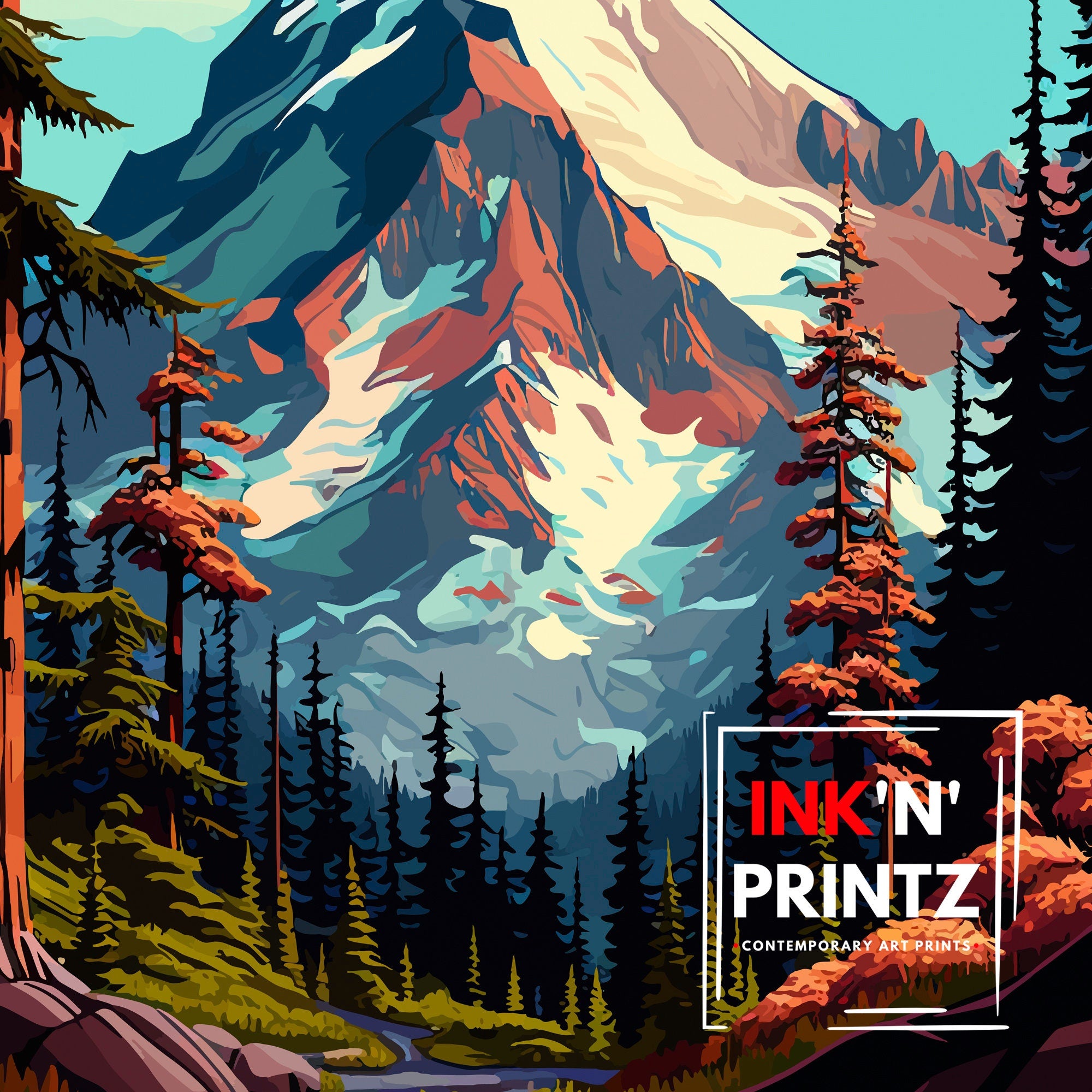 Mount Rainier Art Print | Washington Travel Poster, PNW Decor