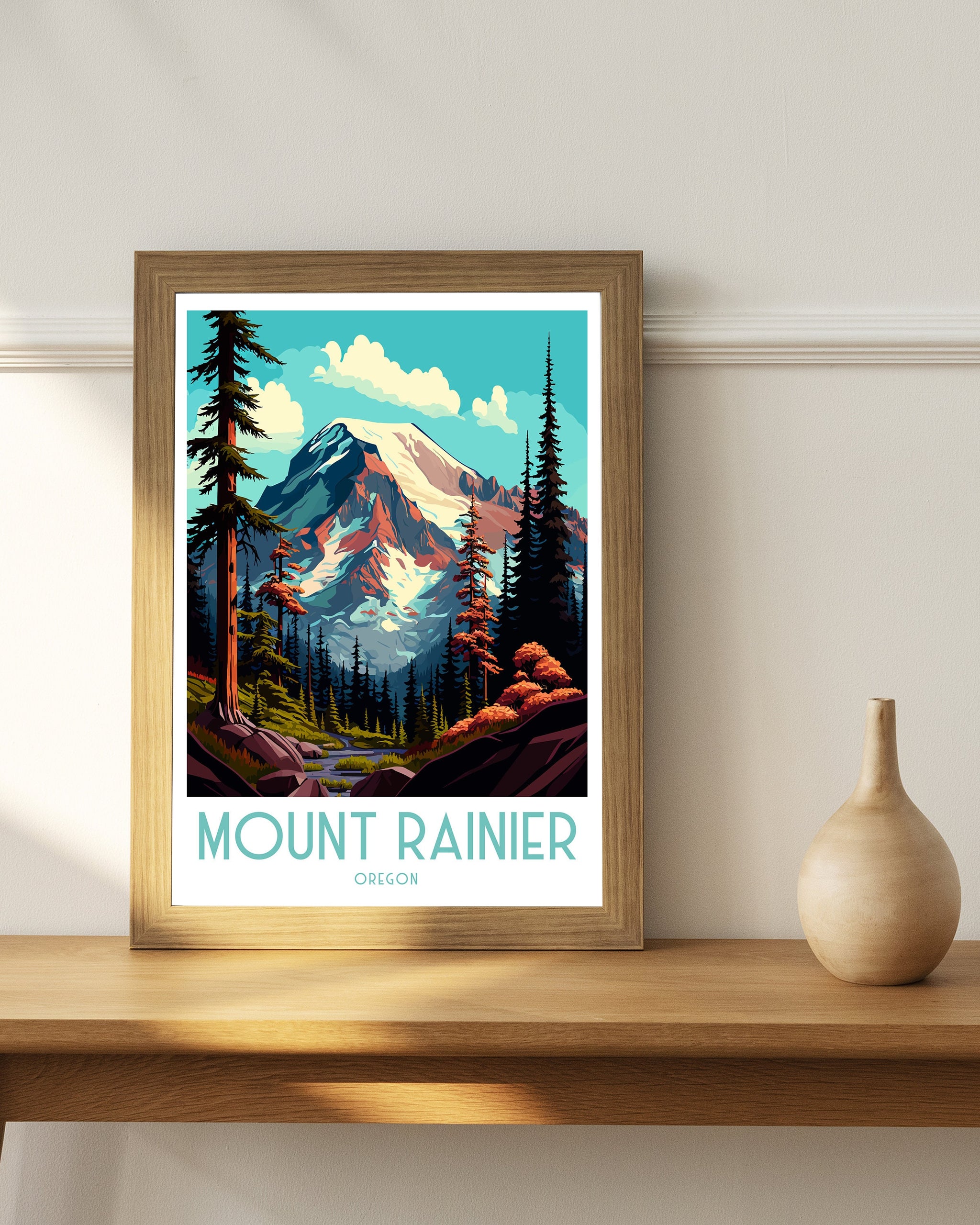 Mount Rainier Art Print | Washington Travel Poster, PNW Decor