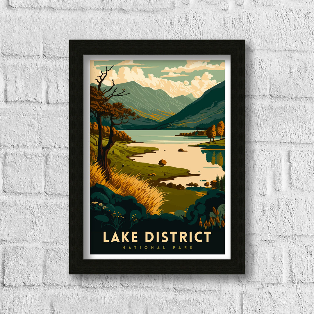 Lake District Travel Poster UK National Park Wall Art - England Travel Poster Lake District Home Decor Gift for Hikers - Nature Illustration