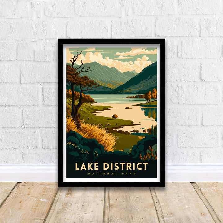 Lake District Travel Poster UK National Park Wall Art - England Travel Poster Lake District Home Decor Gift for Hikers - Nature Illustration