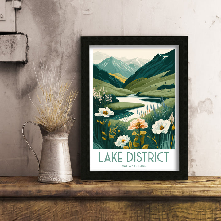 Lake District Travel Poster UK National Park Wall Art - England Travel Poster Lake District Home Decor Gift for Hikers - Nature Illustration