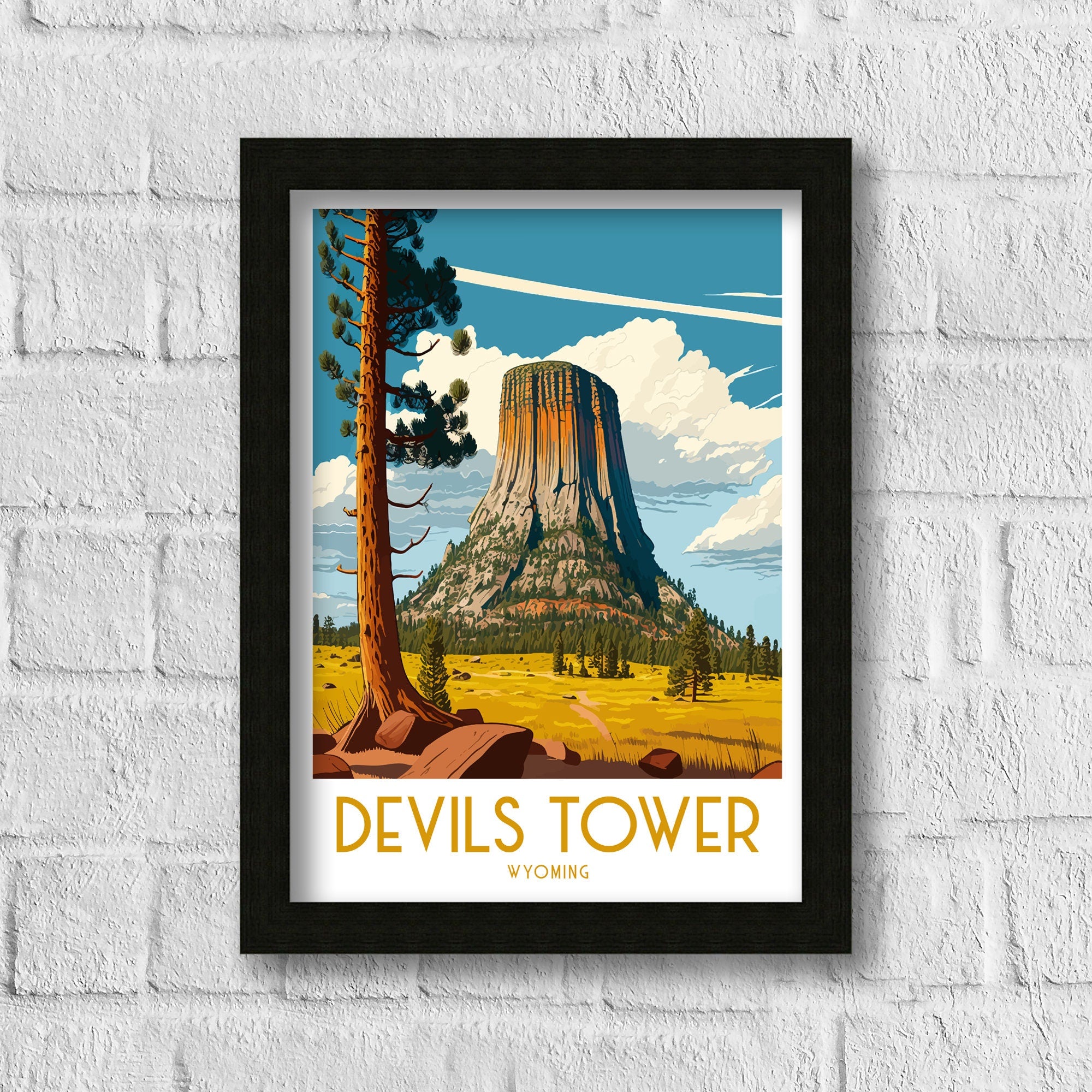 Devil's Tower Wyoming Travel Poster | National Monument Art Print