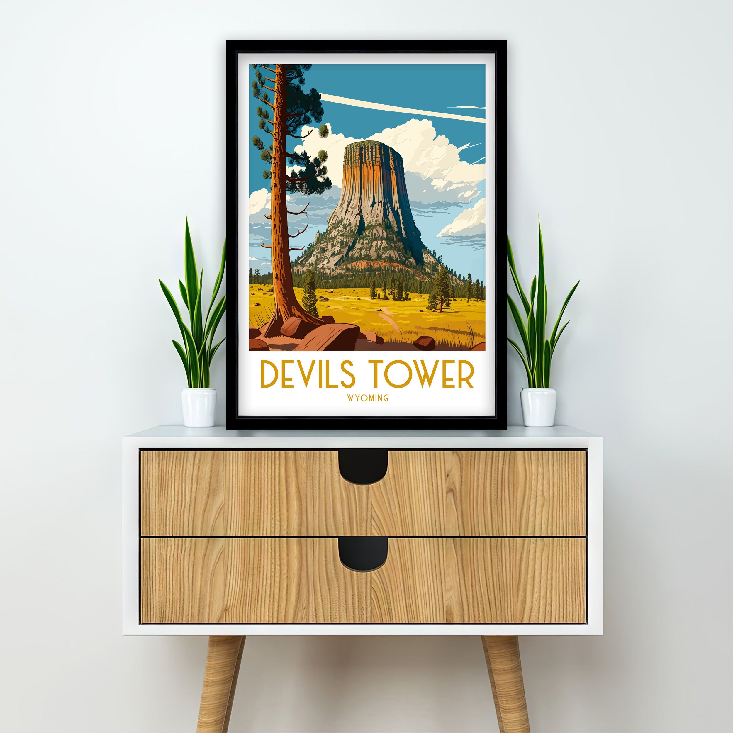 Devil's Tower Wyoming Travel Poster | National Monument Art Print