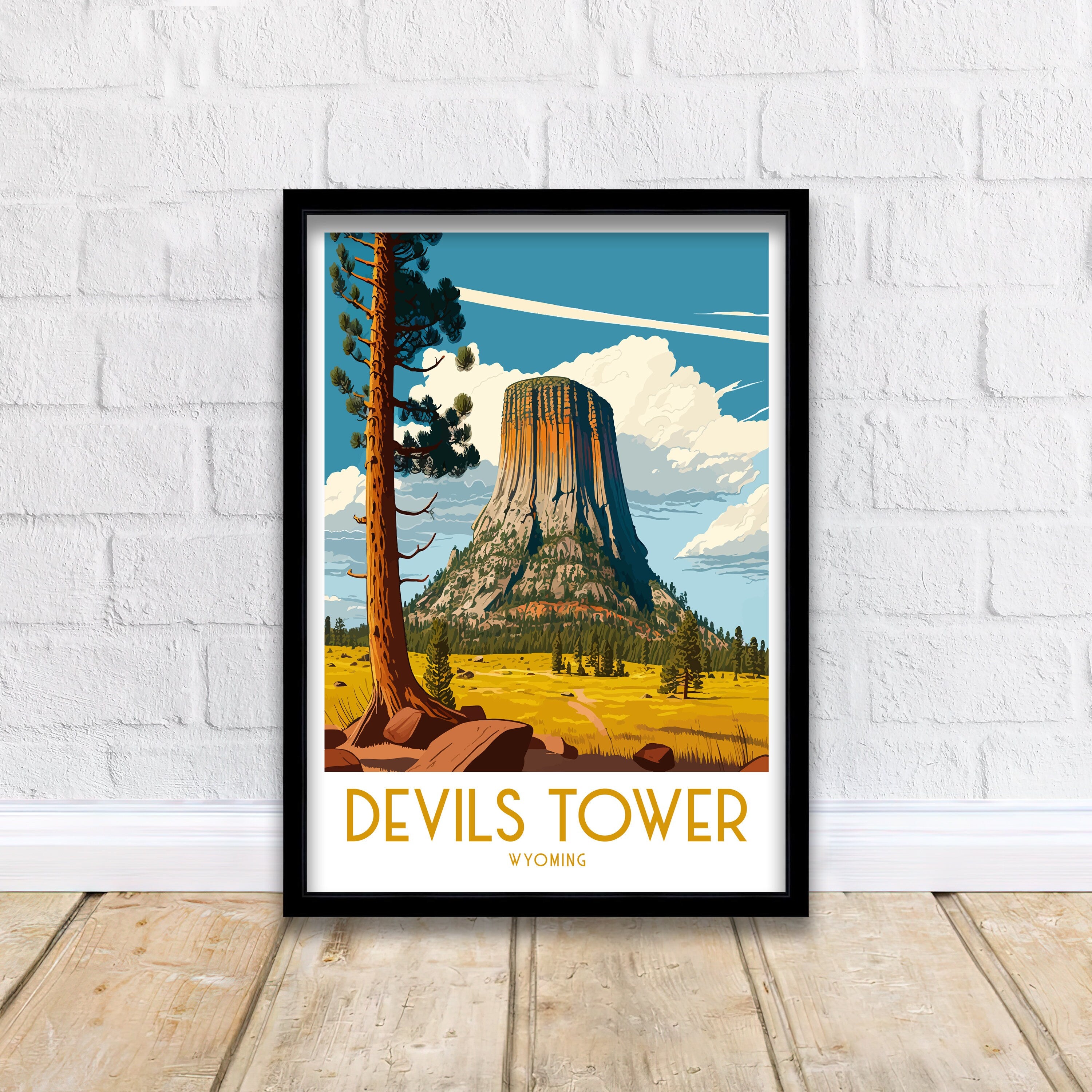 Devil's Tower Wyoming Travel Poster | National Monument Art Print