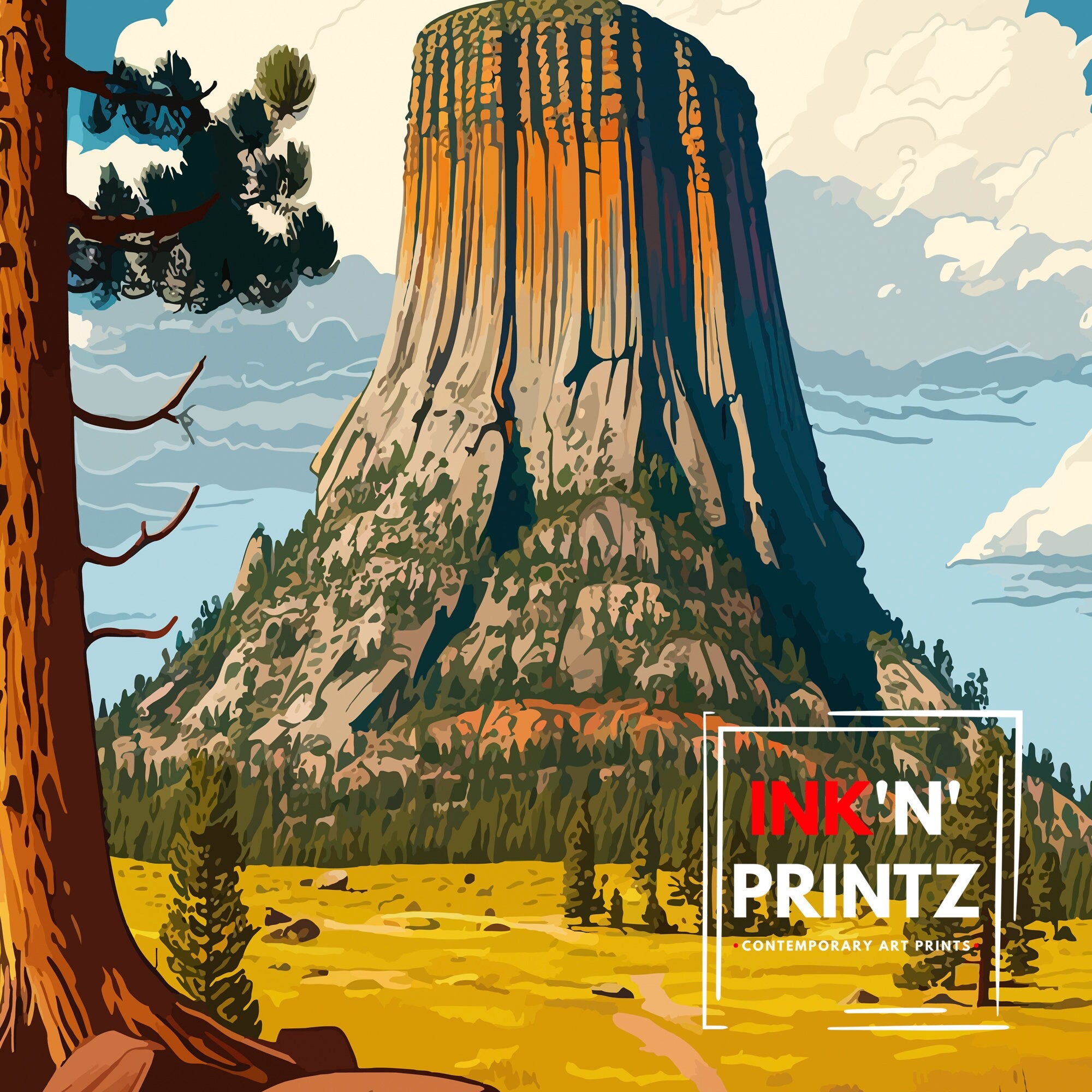 Devil's Tower Wyoming Travel Poster | National Monument Art Print