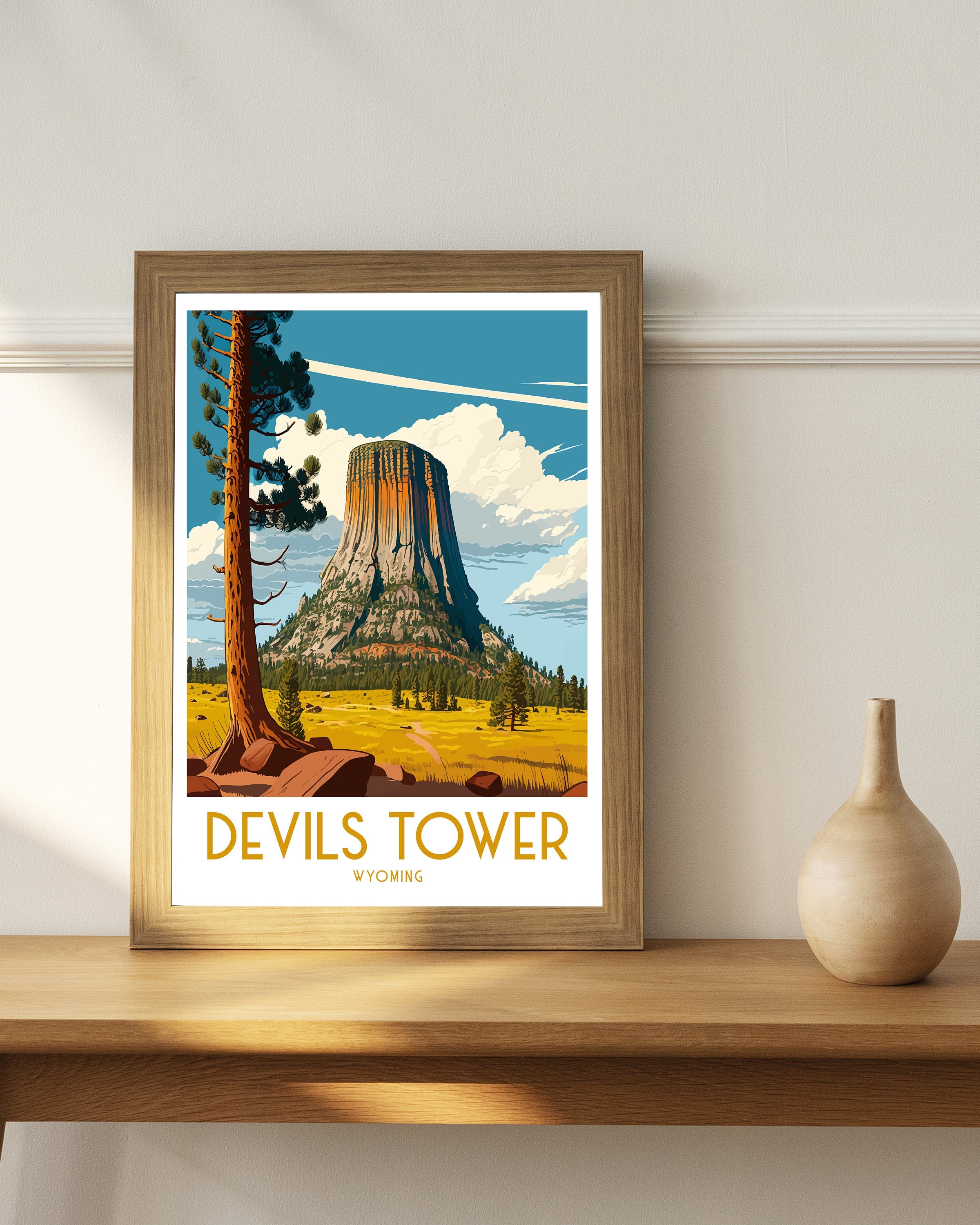 Devil's Tower Wyoming Travel Poster | National Monument Art Print