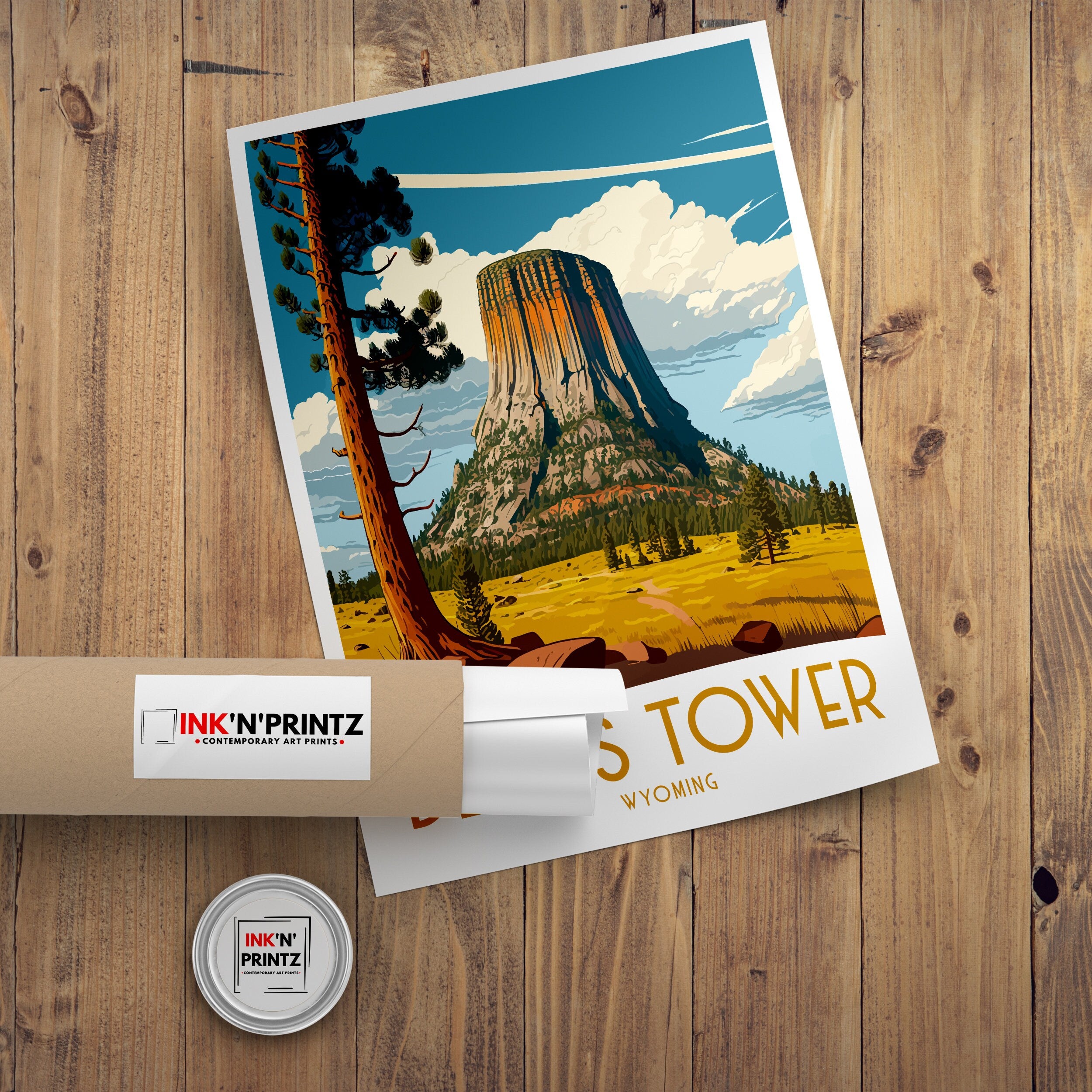Devil's Tower Wyoming Travel Poster | National Monument Art Print