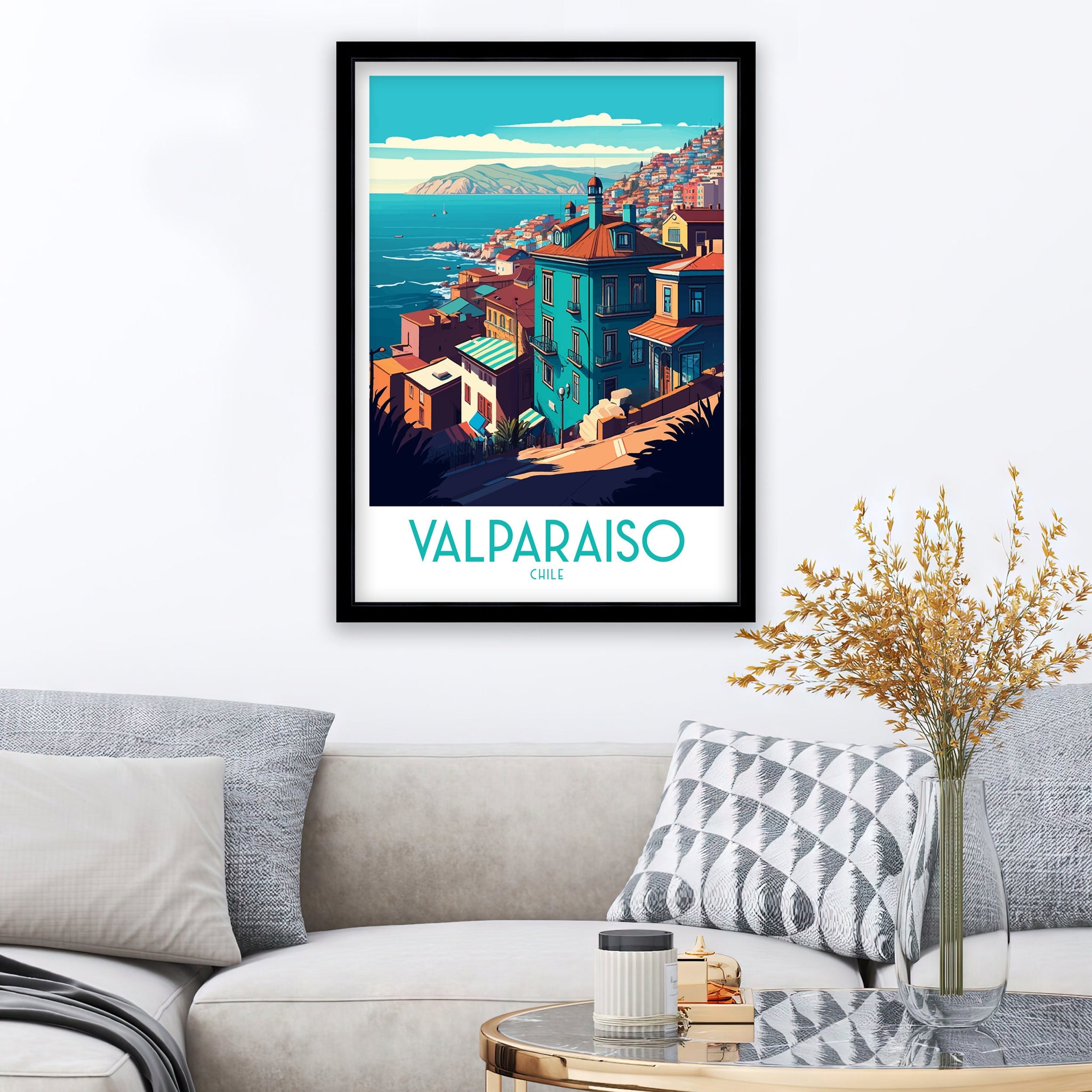 Valparaiso Chile Travel Poster, Colorful Architecture Art Print