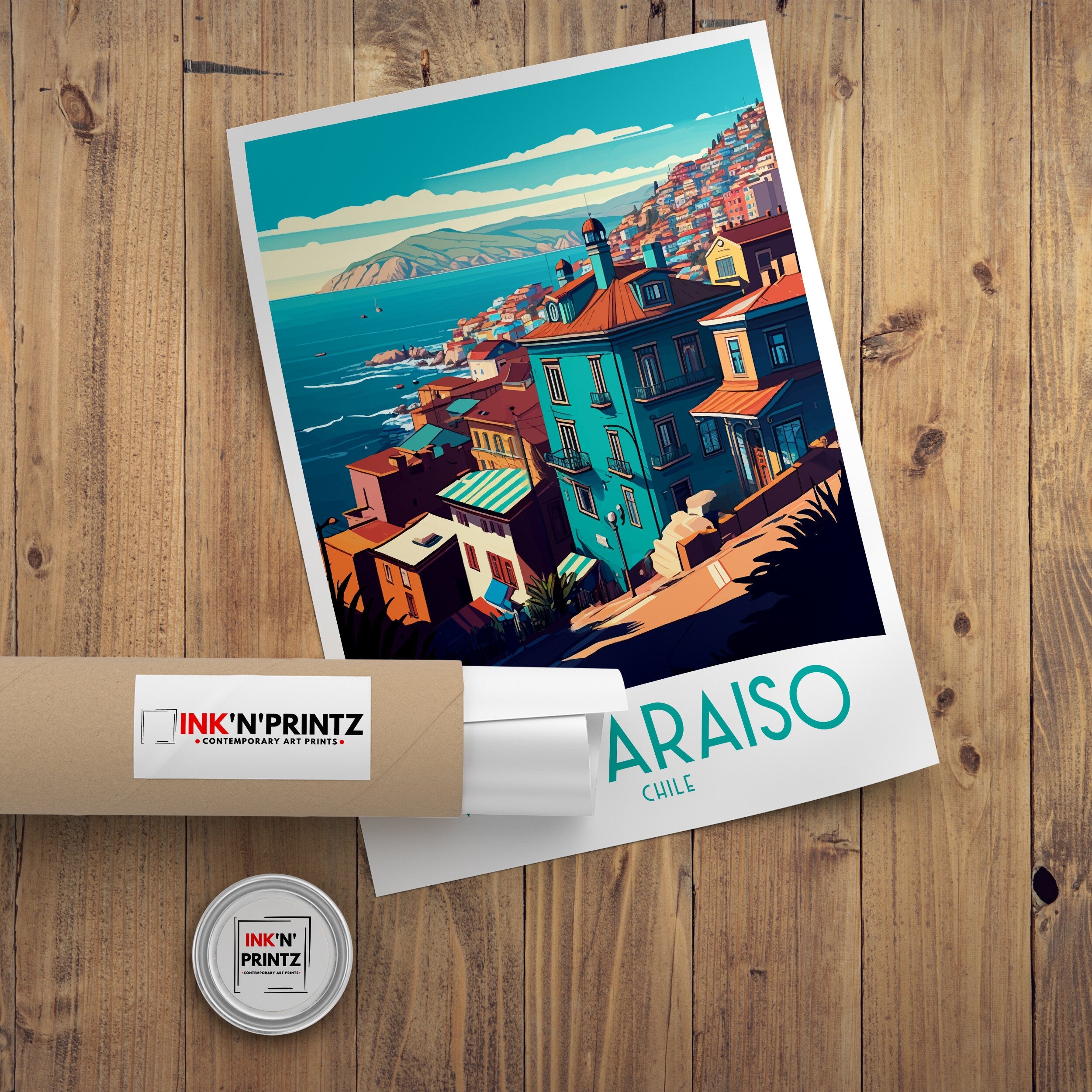 Valparaiso Chile Travel Poster, Colorful Architecture Art Print