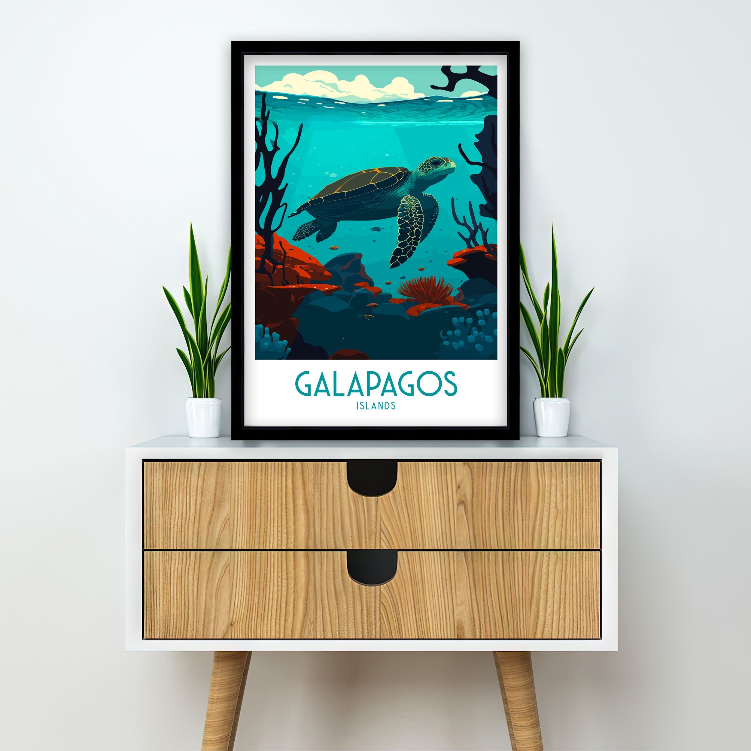 Galapagos Islands Travel Poster | Ecuador Sea Turtle Art Print