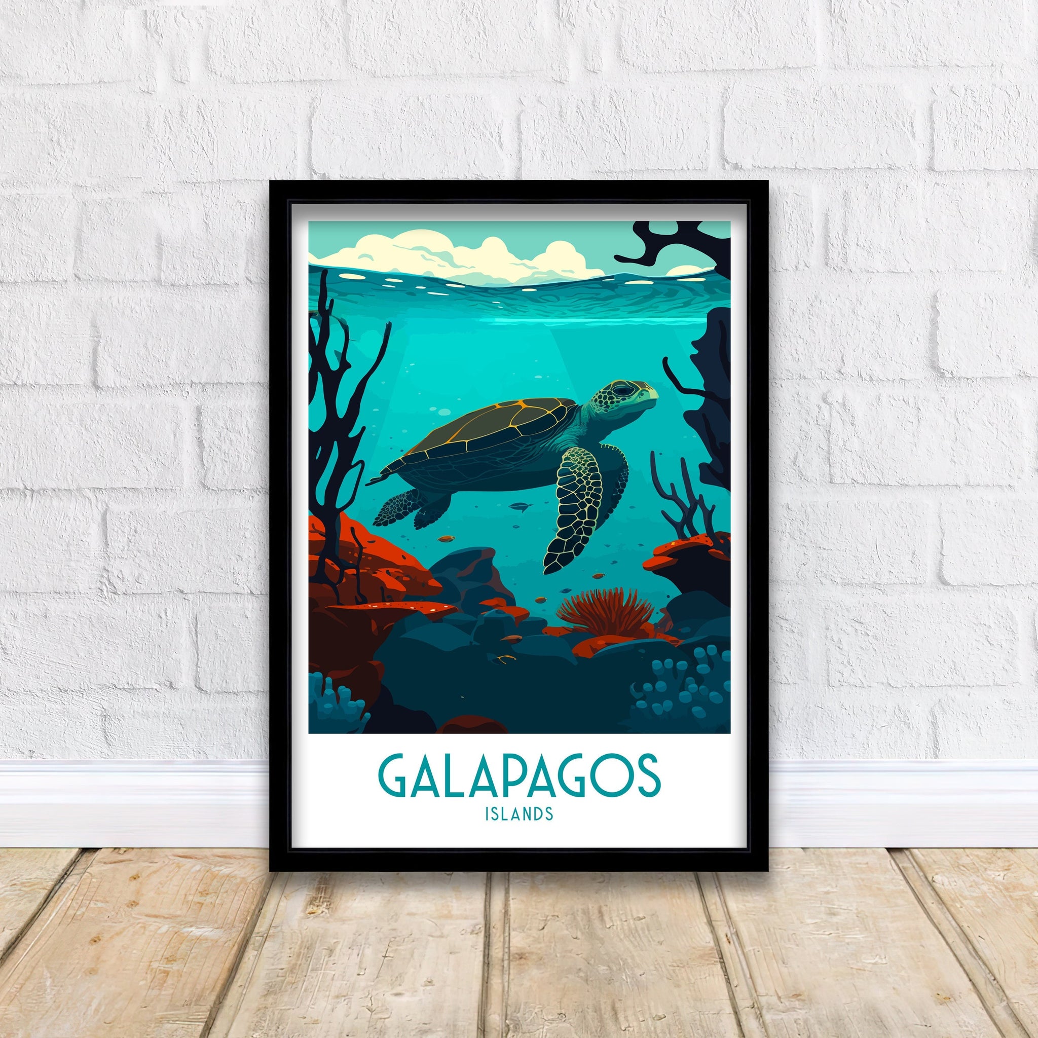 Galapagos Islands Travel Poster | Ecuador Sea Turtle Art Print